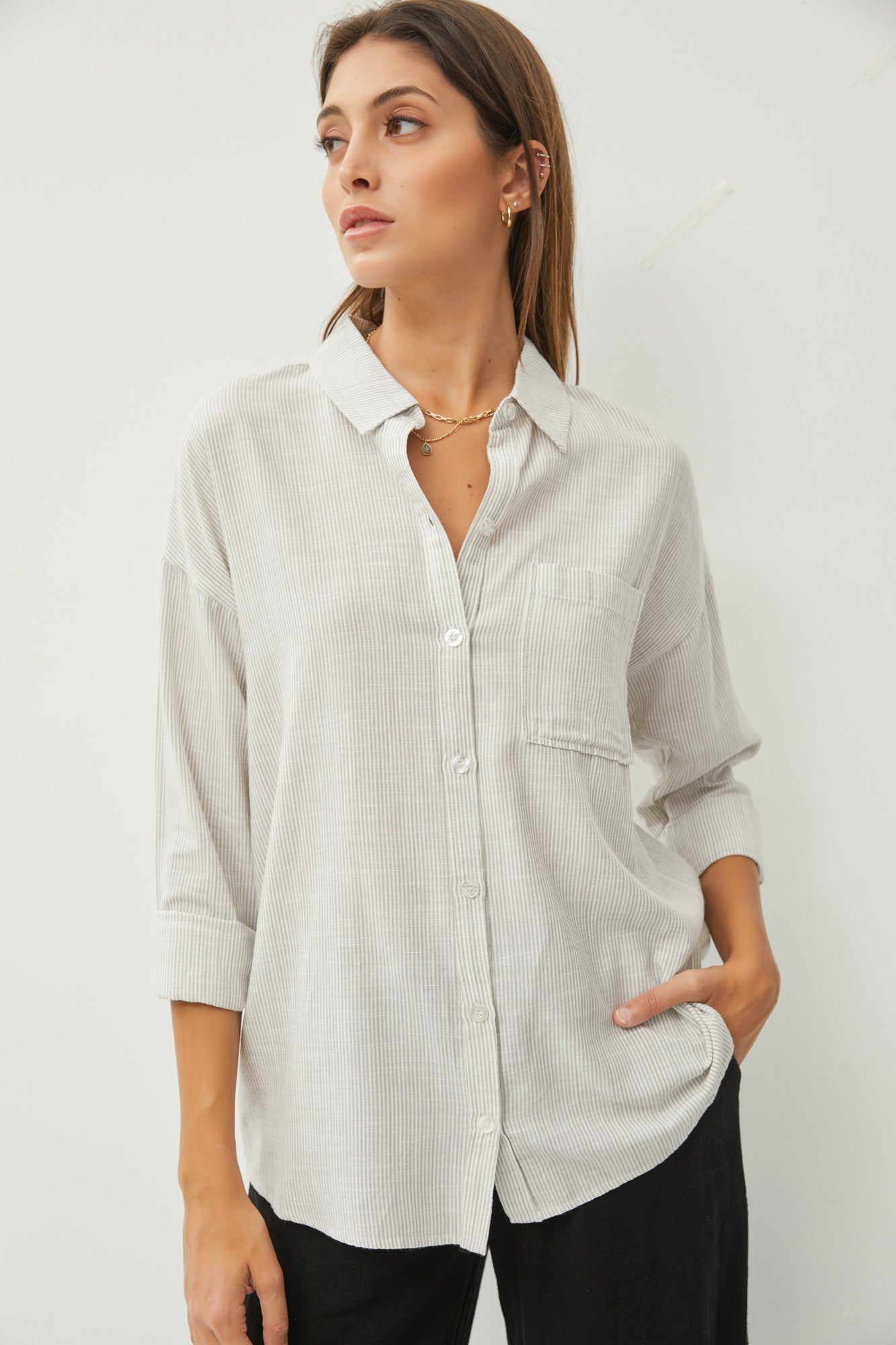 LEESA STRIPE BUTTON DOWN