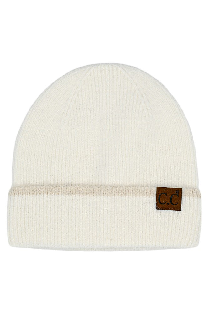 Feather Yarn Cuff Beanie
