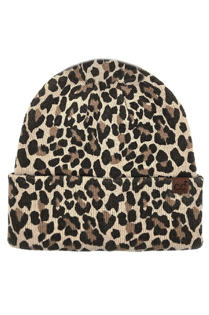 Leopard Pattern Print Cuff Beanie Winter Hat