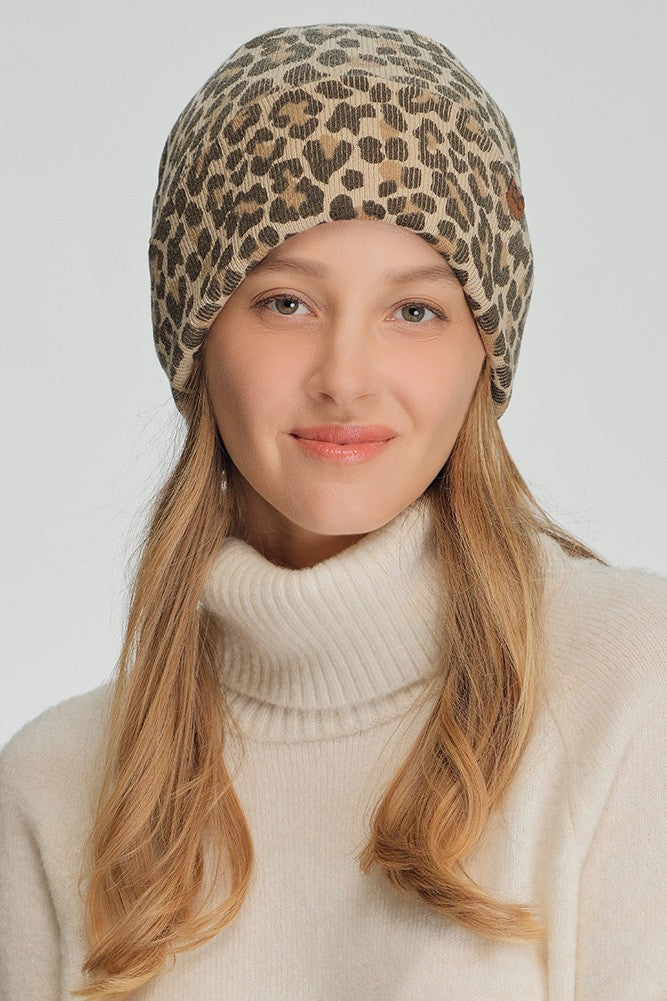 Leopard Pattern Print Cuff Beanie Winter Hat