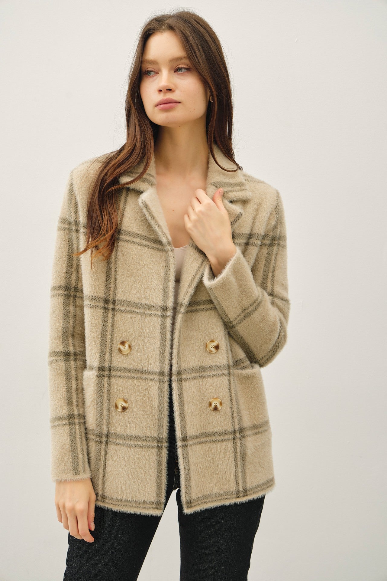 REBECCA PLAID COATIGAN