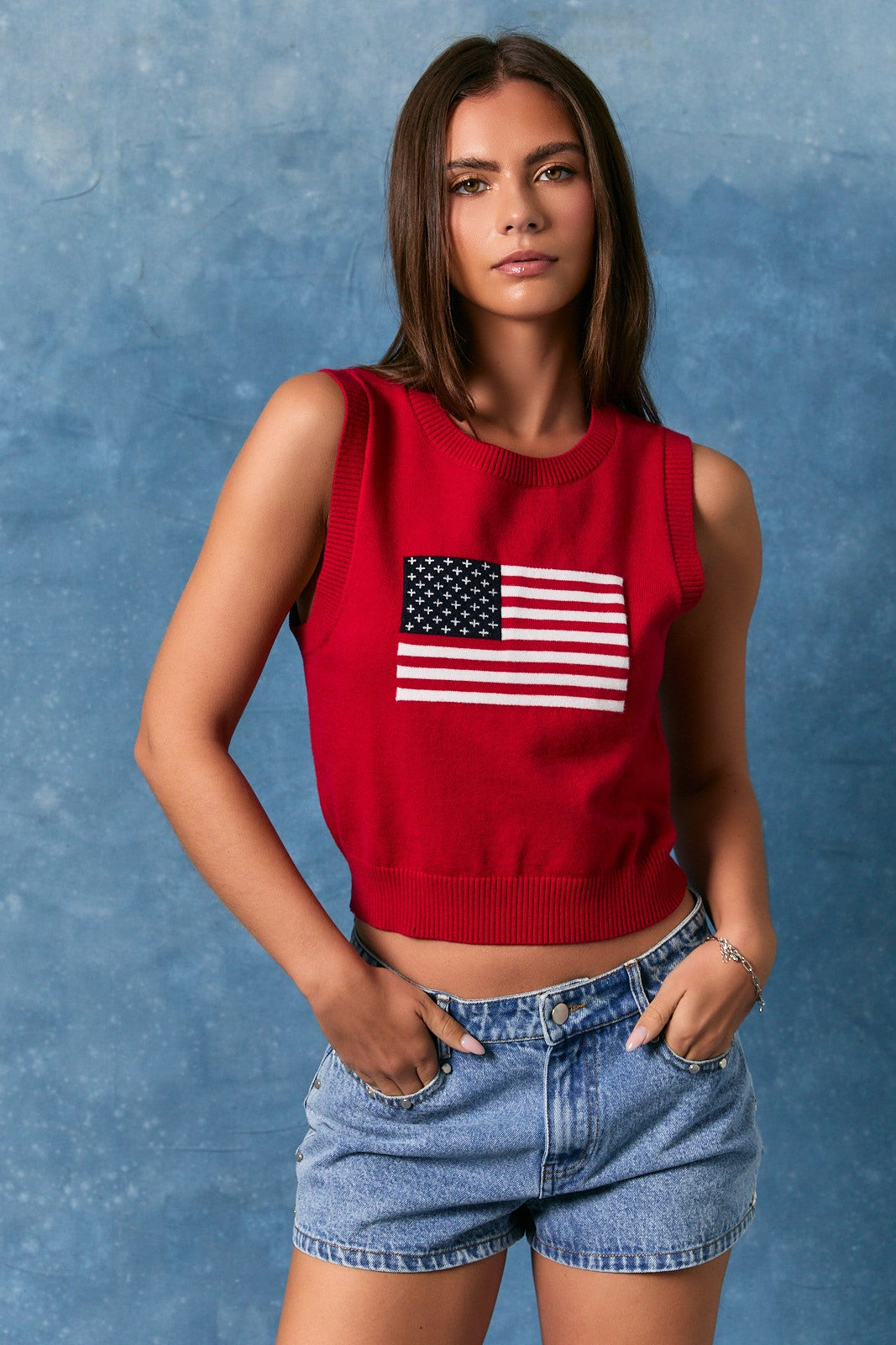 FLAG CROP SWEATER TANK