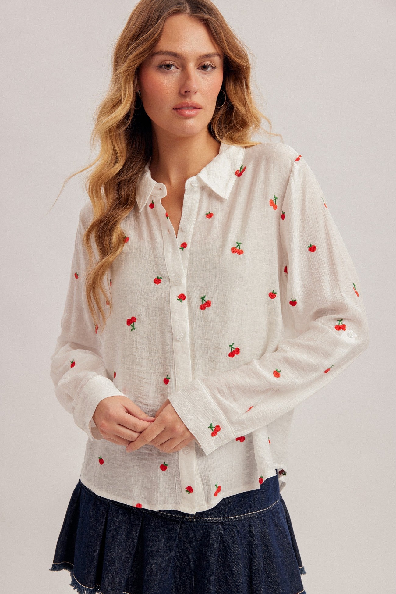 CHERRY BUTTON DOWN SHIRT