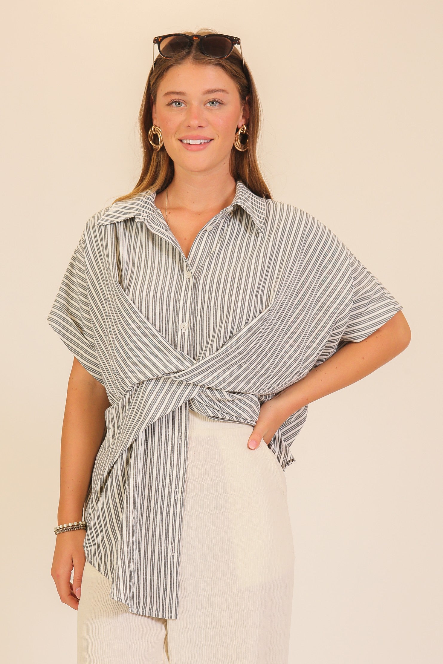 OXANA STRIPE TWIST TOP