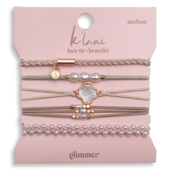 "Glimmer" Soft Pinks with Pearl and Gold Accent Hair Tie Bracelets