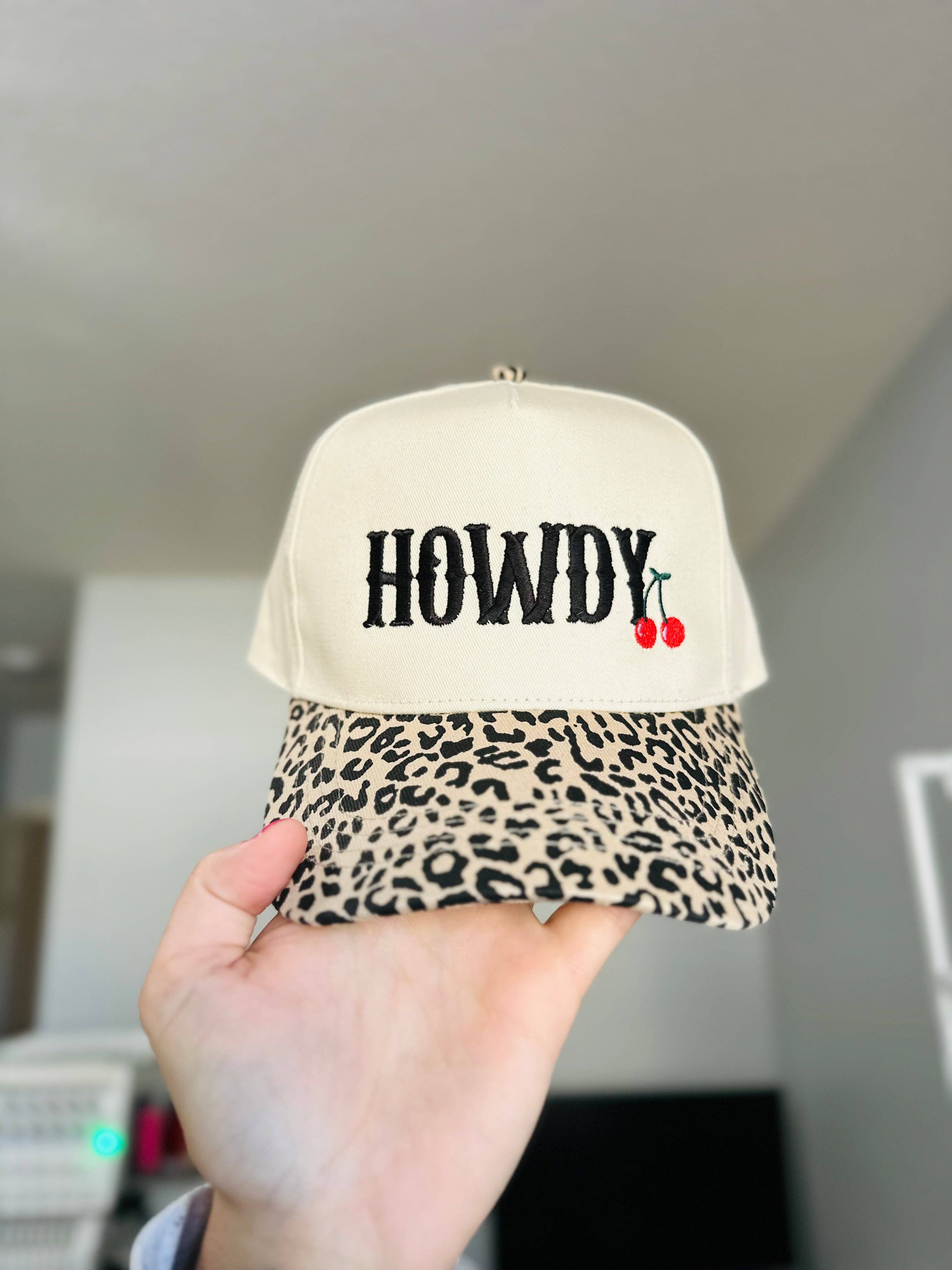 Howdy Cherry Leopard Embroidered Hat