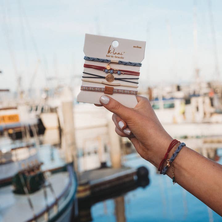 "Voyage" Classic Nautical Navy, Red & Gold with Anchor Accents Hair Tie Bracelets