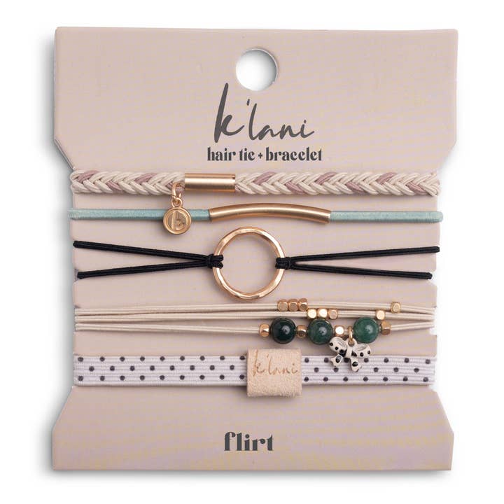 "Flirt" Polka Dot in Cream & Black with Green Accent Hair Tie Bracelets