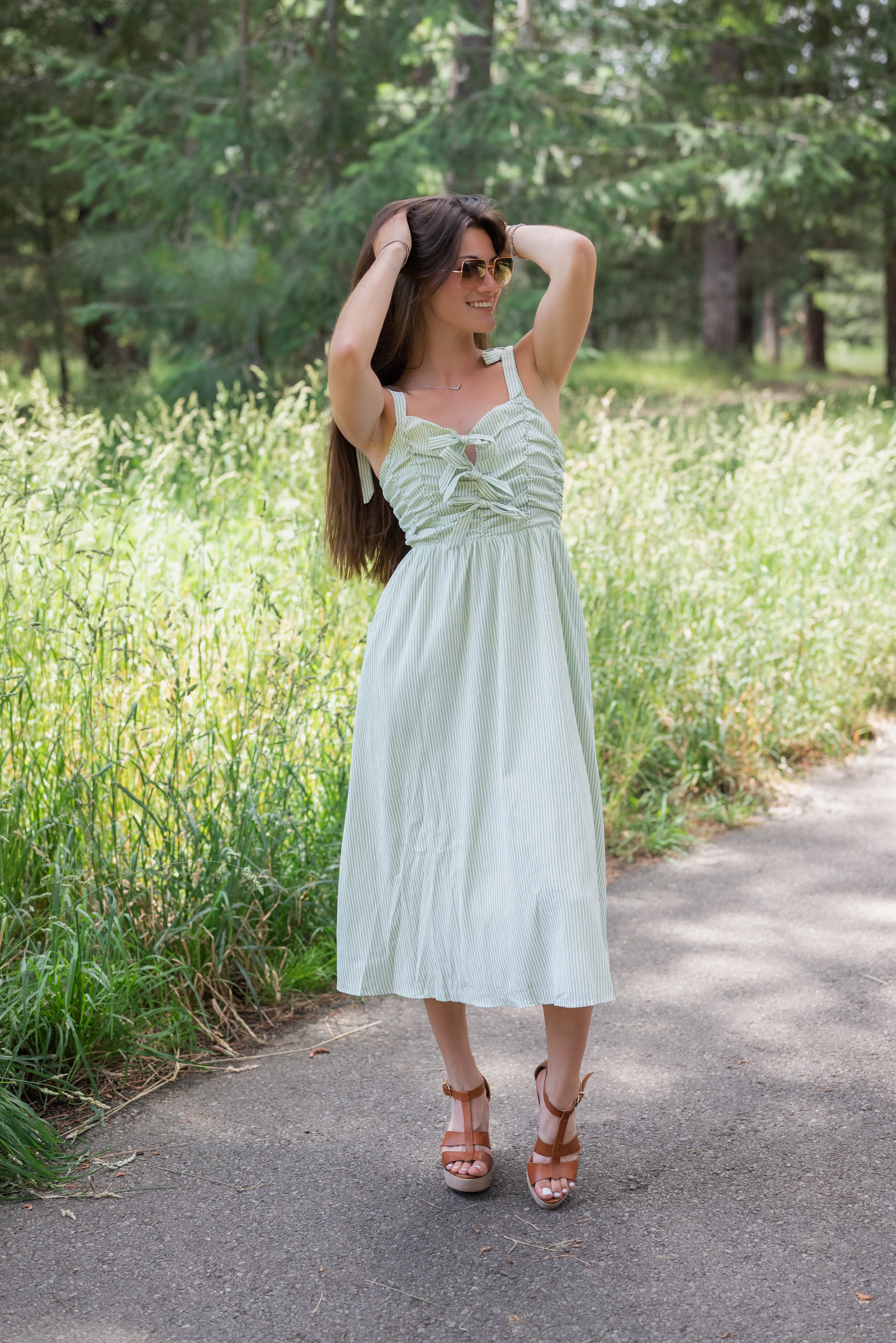SEE ME STRIPE BOW MIDI DRESS