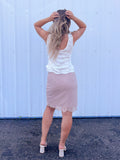 LACE CONTRAST SLIT HEM SKIRT