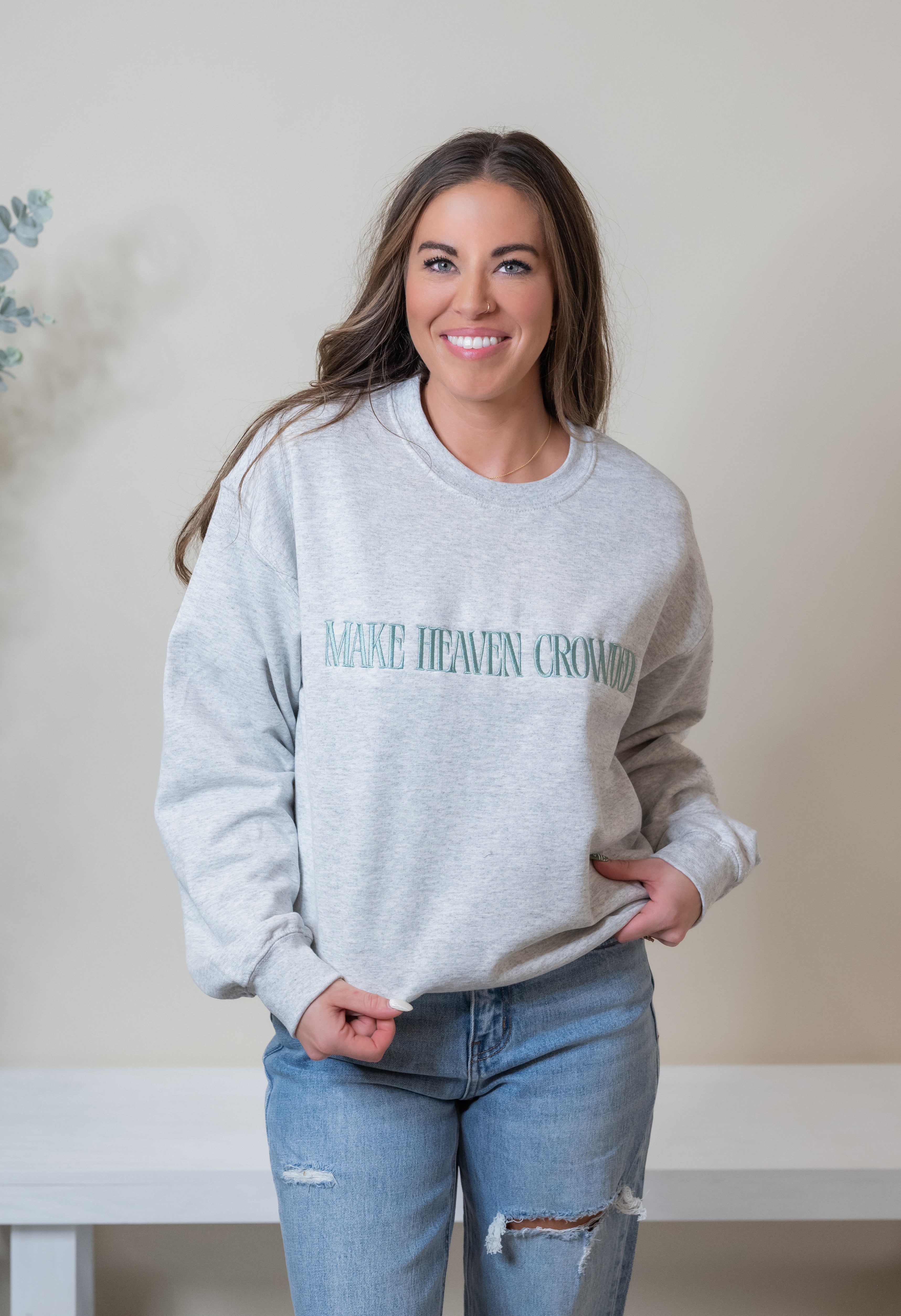 MAKE HEAVEN CROWDED Embroidered Fleece Sweatshirt