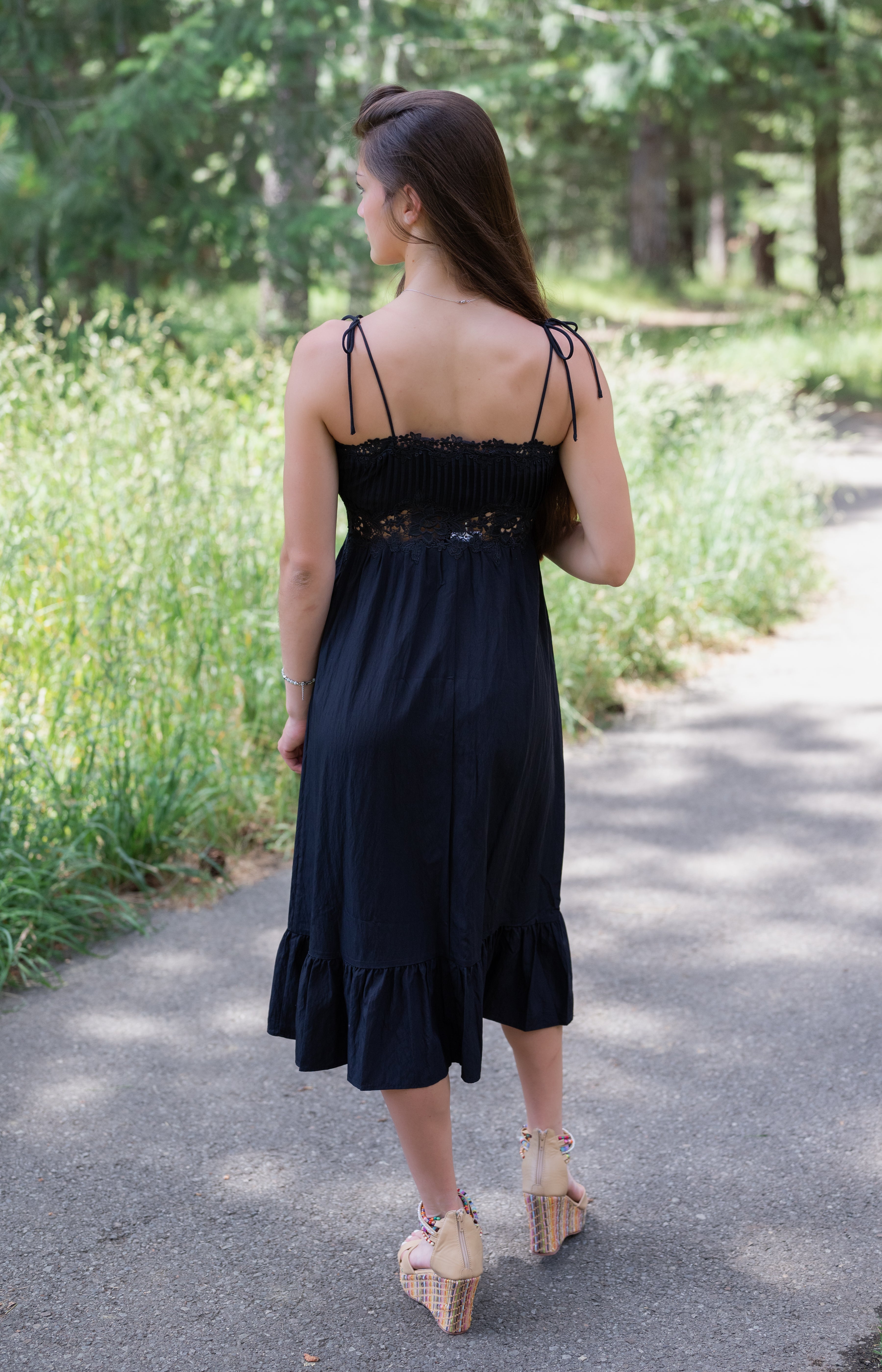NIGHT BLOOM PINTUCK LACE MIDI DRESS