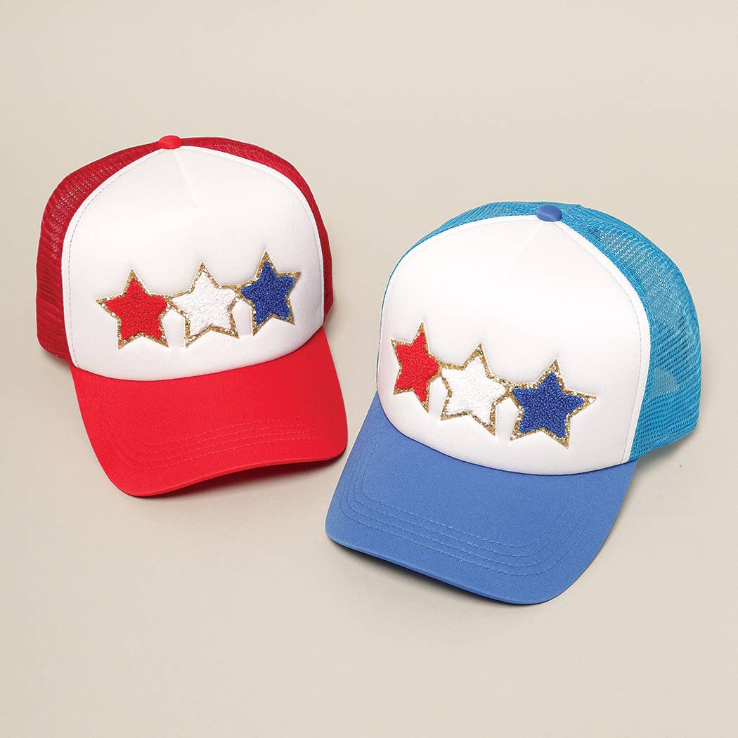USA Star Faux Shearling Glitter Baseball Cap