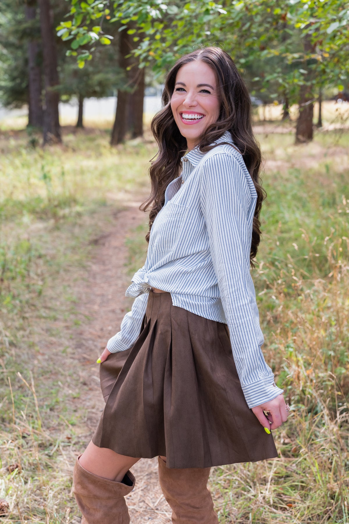 NYREE PINSTRIPE BUTTON UP