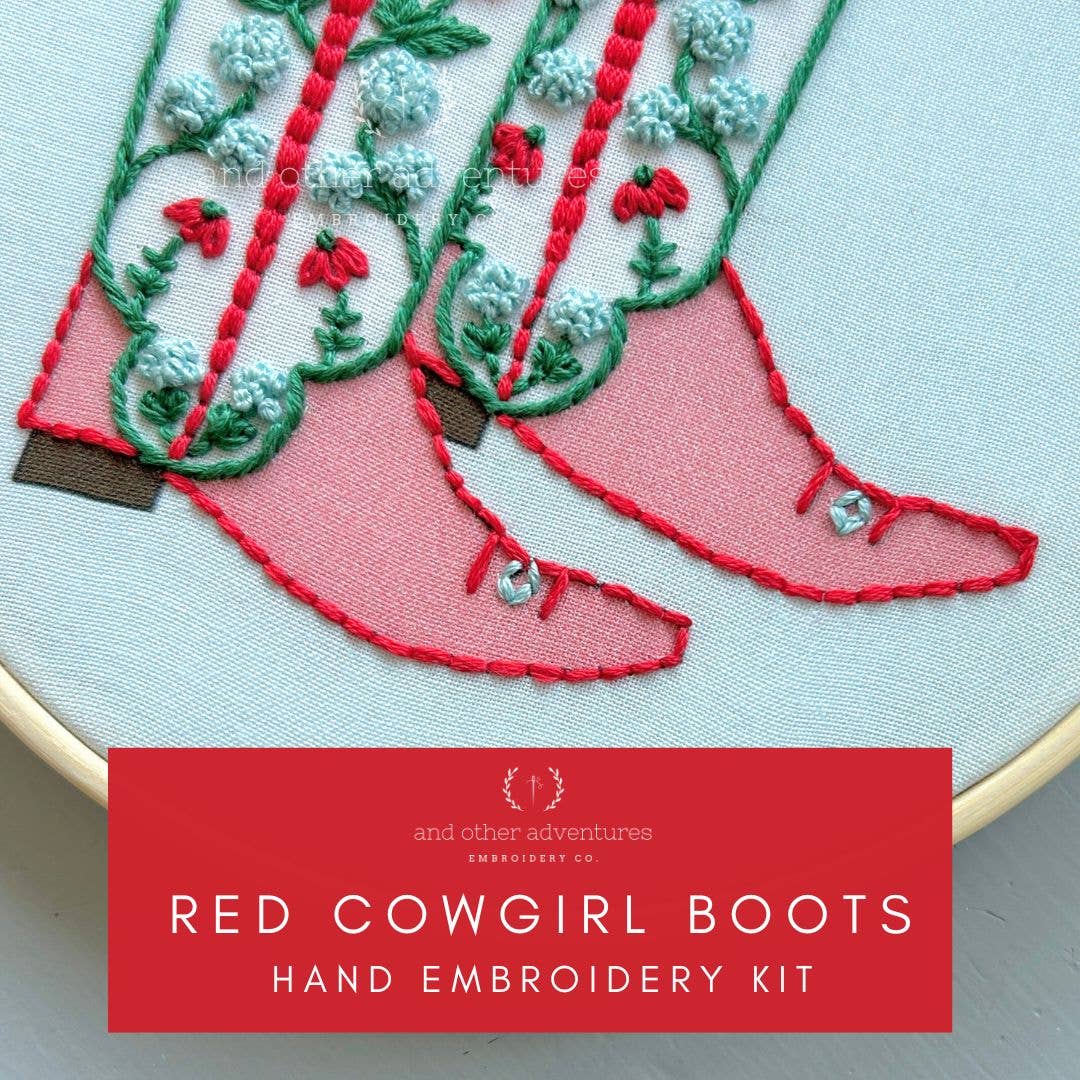 Hand Embroidery Kit - Cowgirl Boots in Red