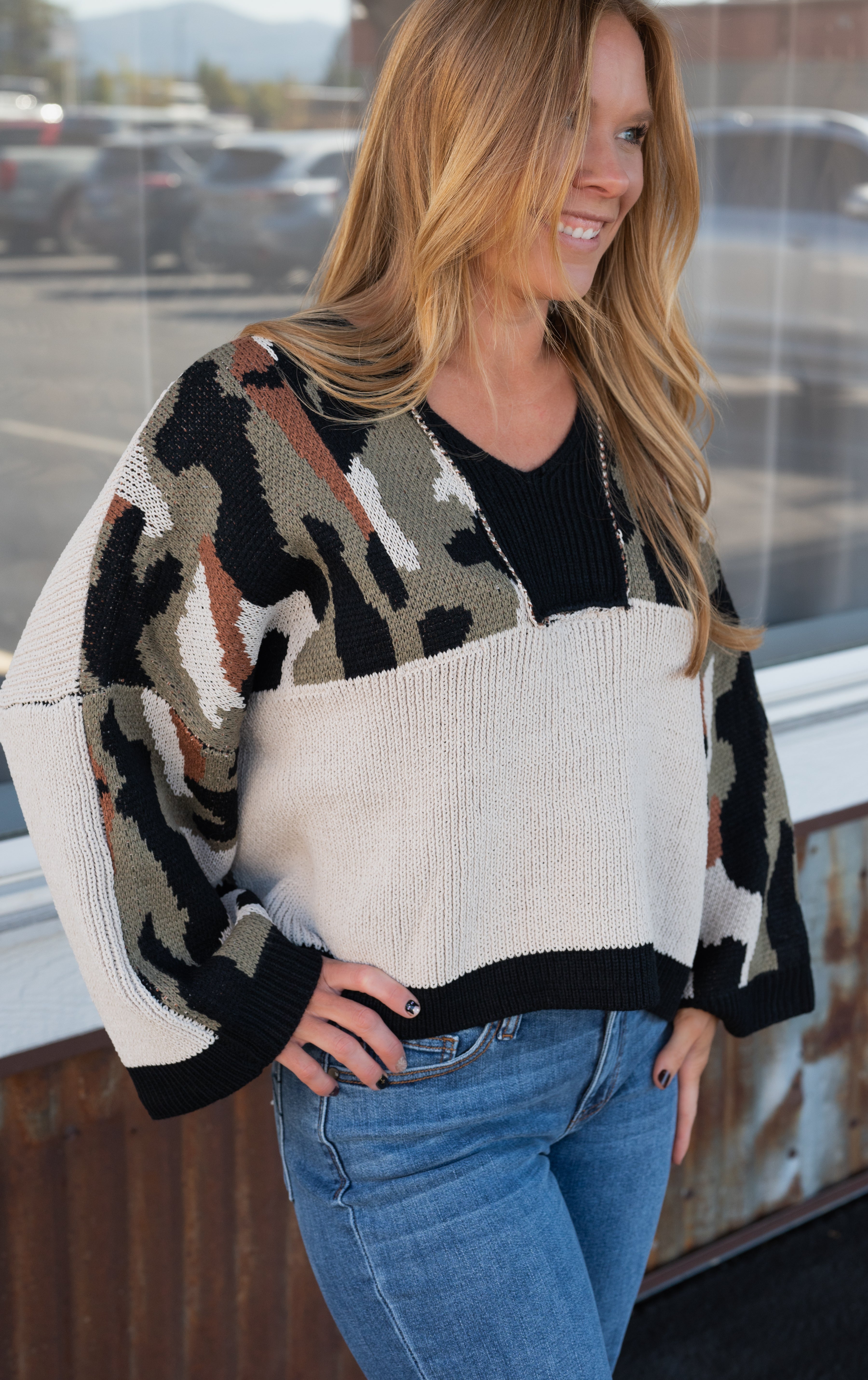 MABEL CAMO SWEATER