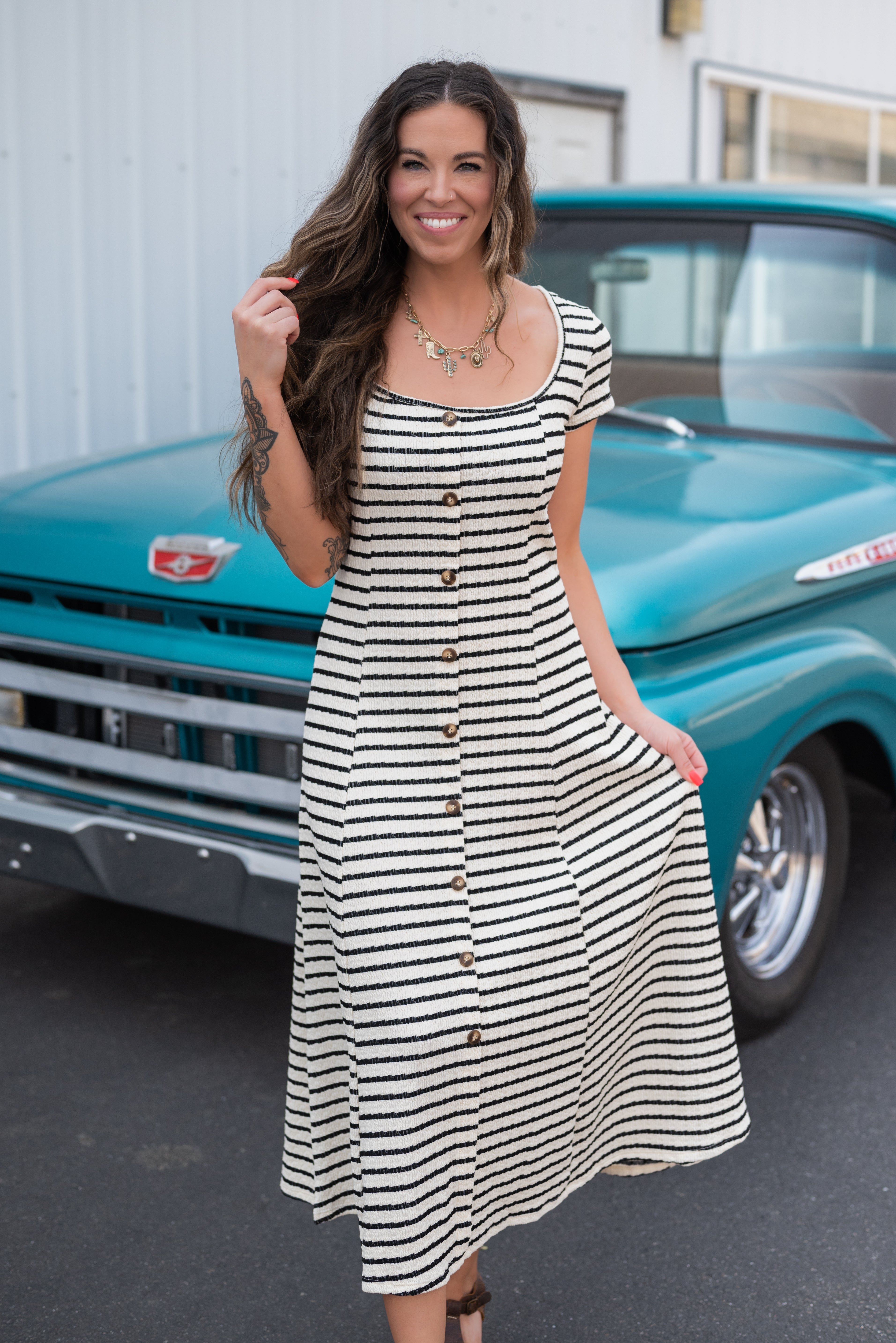 Coastal Striped Midi Dress