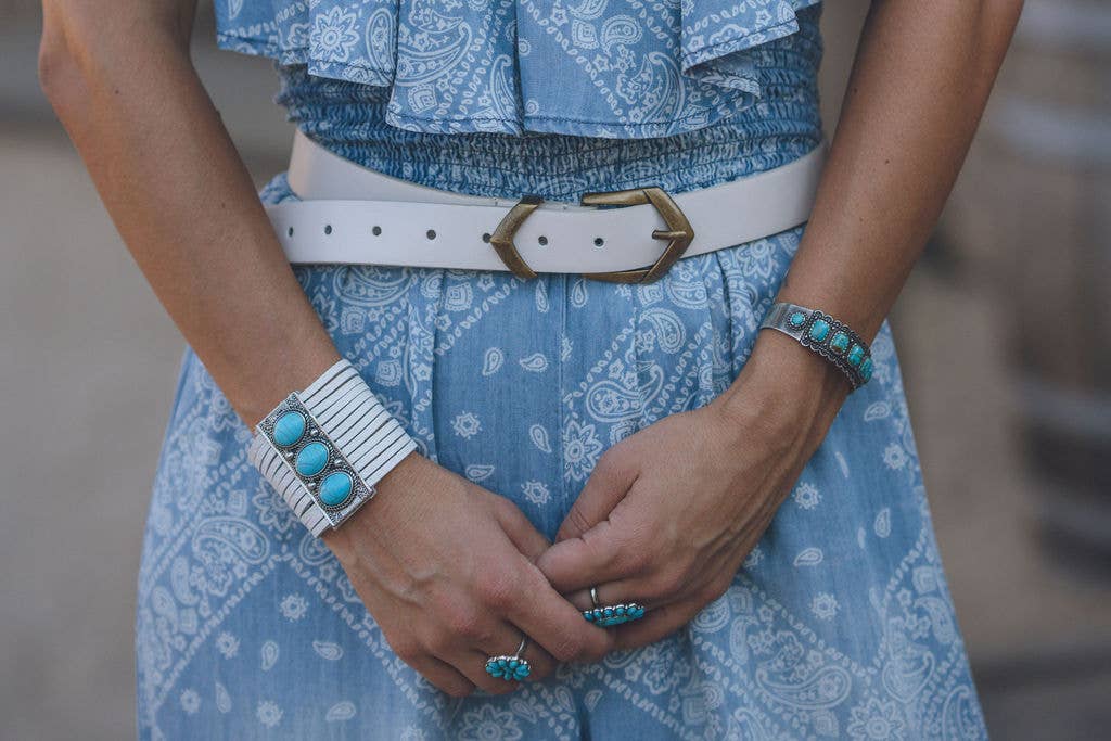 Angular Chevron Buckle Leather Belt