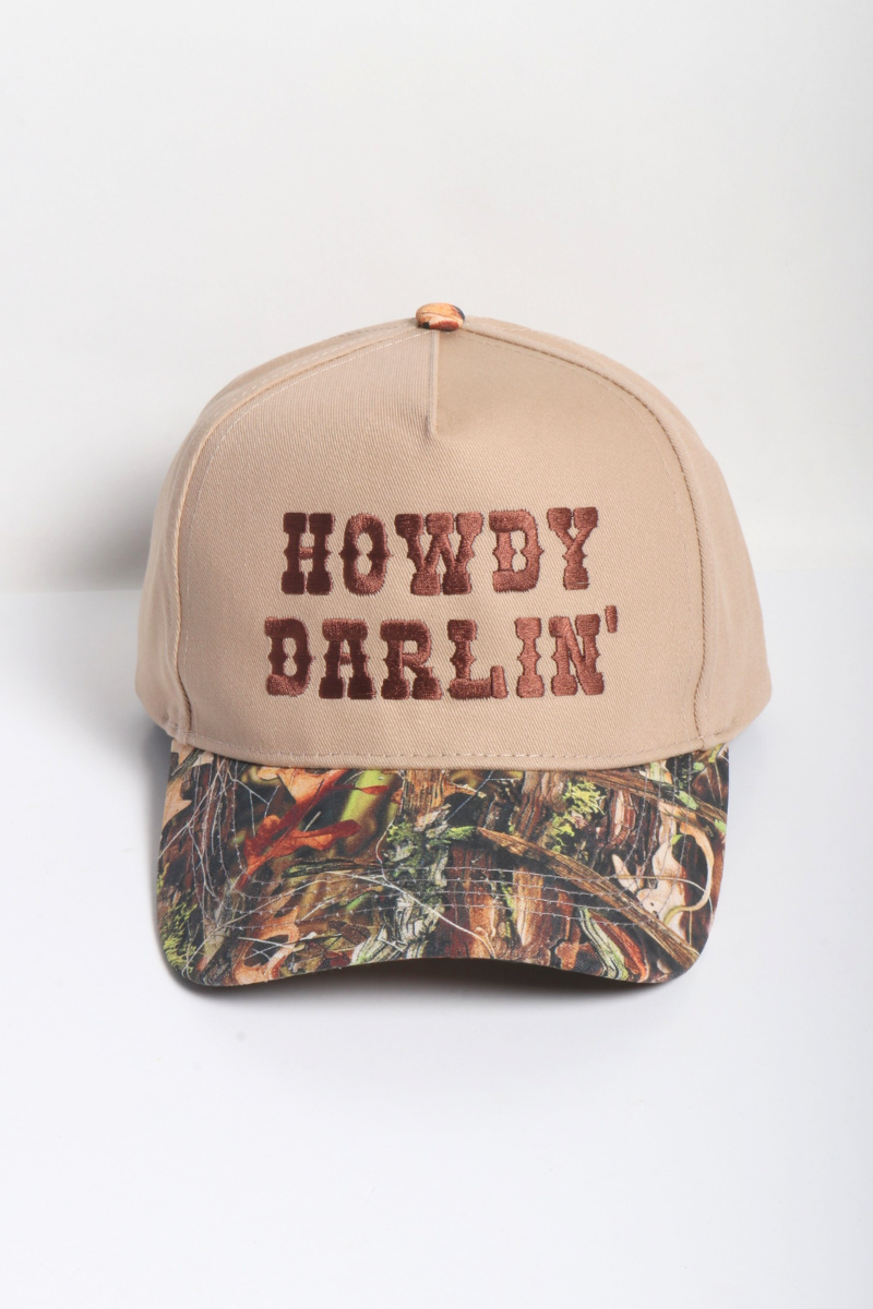 Western HOWDY DARLIN' Embroidered Camo Print Two Tone Cap