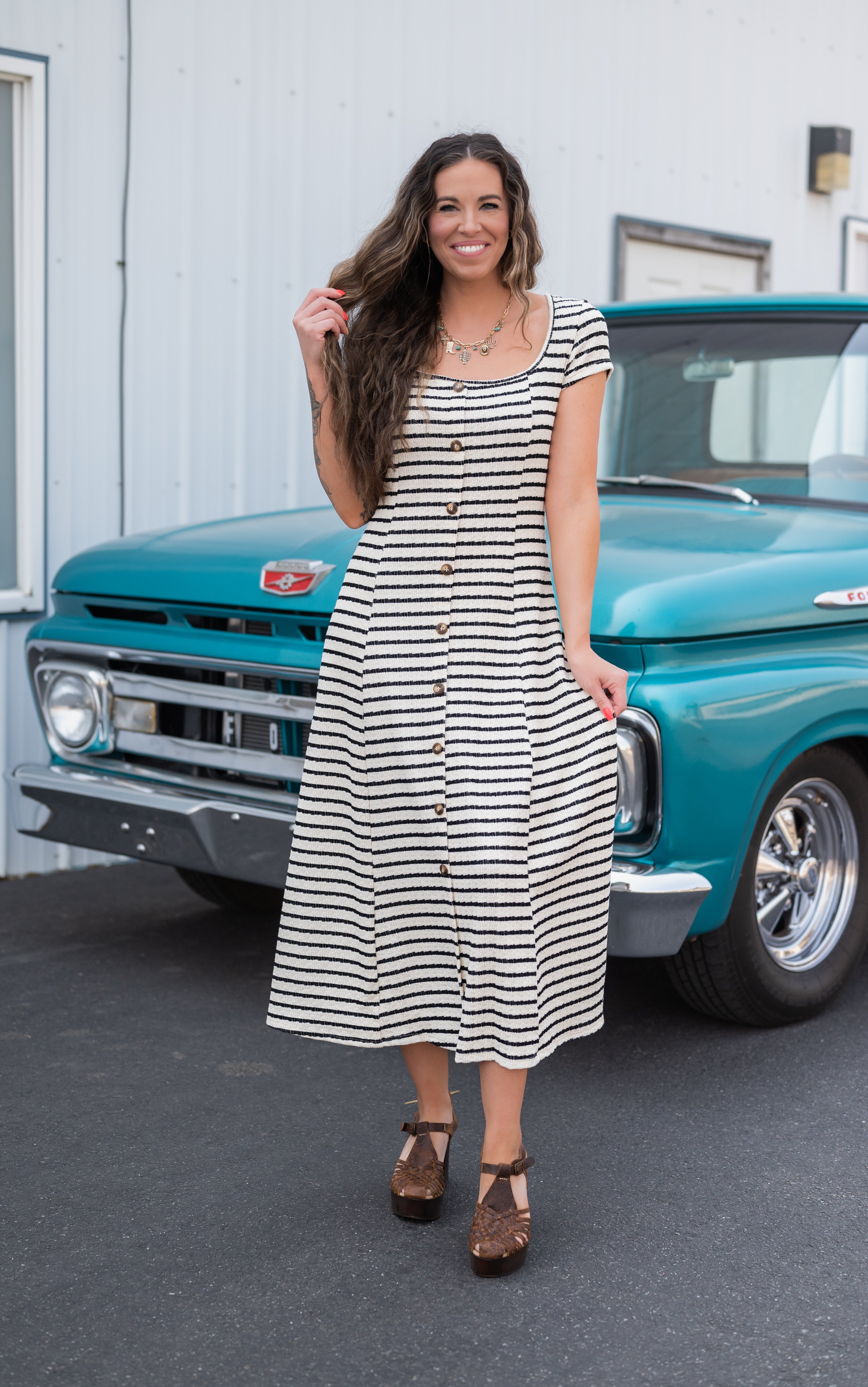 Coastal Striped Midi Dress