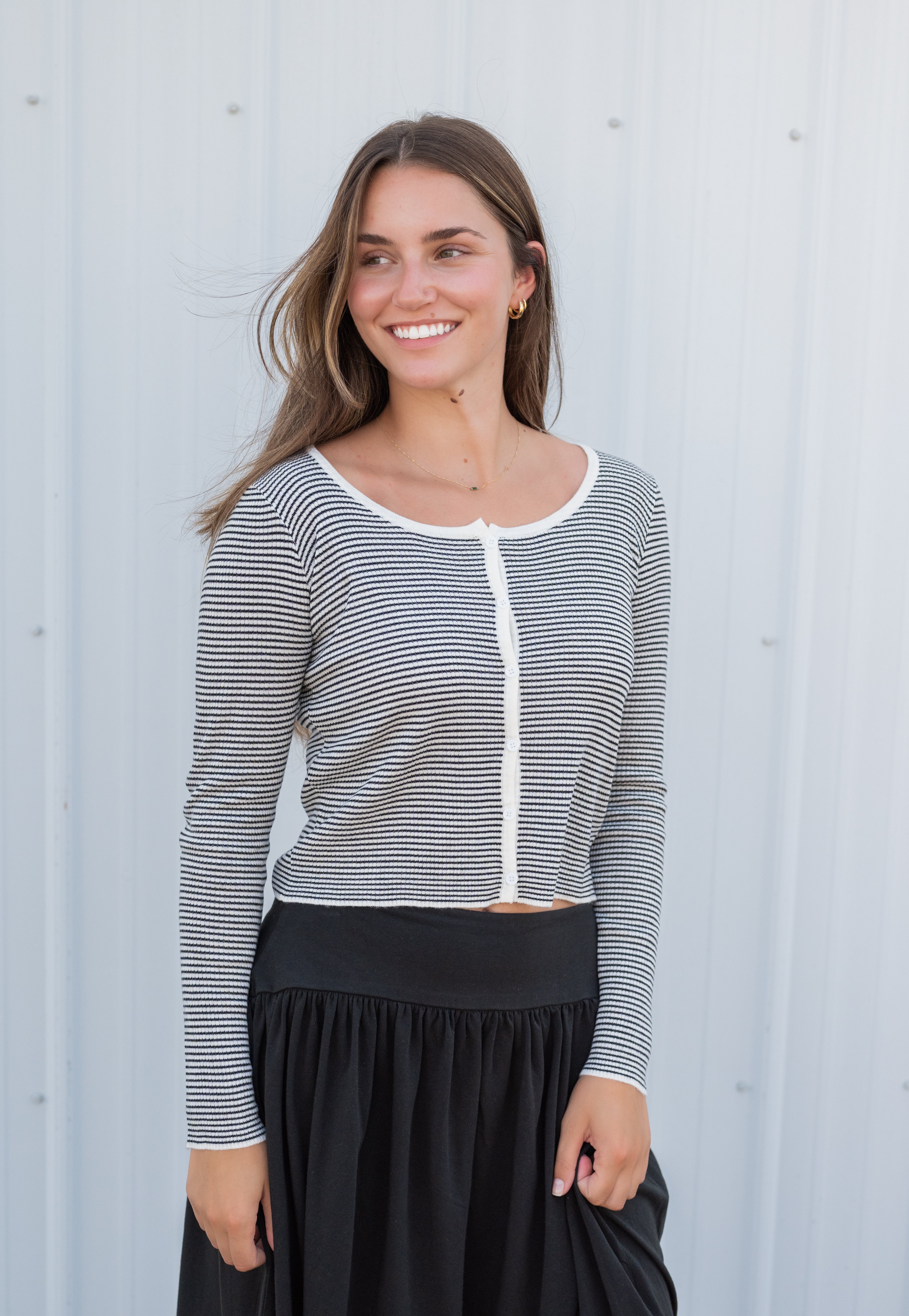 PREPSTER BUTTONED STRIPED CARDIGAN