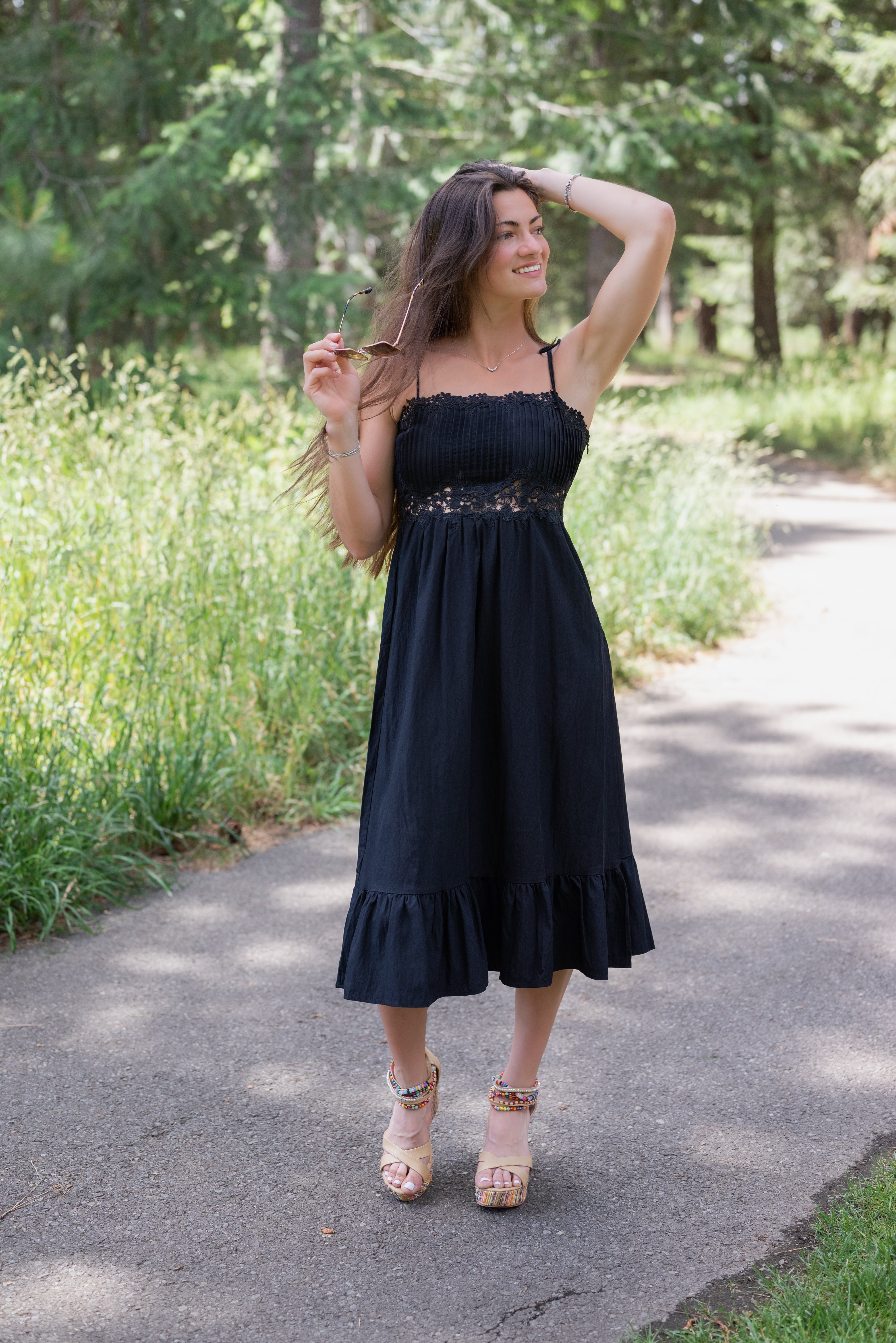 NIGHT BLOOM PINTUCK LACE MIDI DRESS