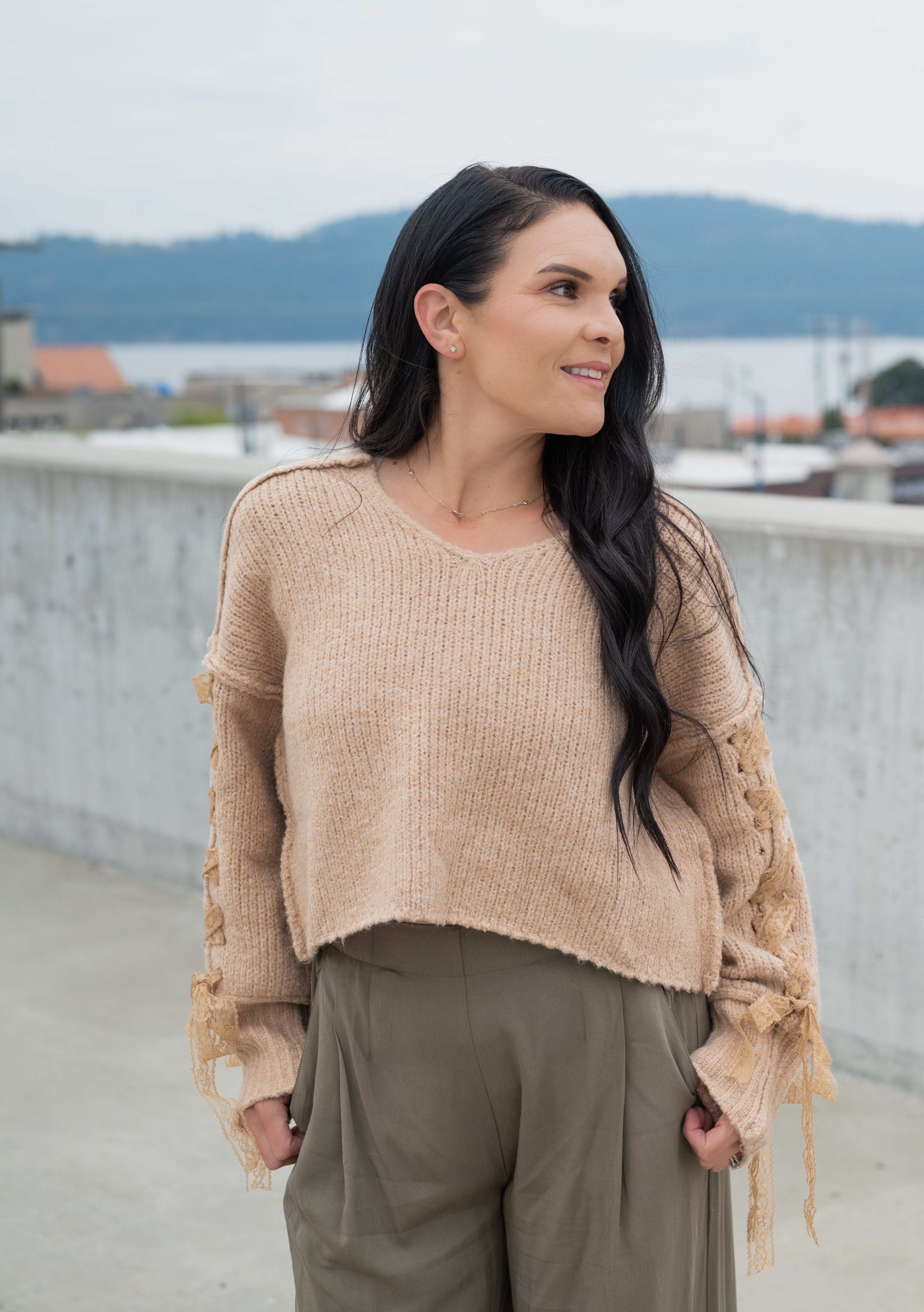 EMILEE LACE-UP SWEATER