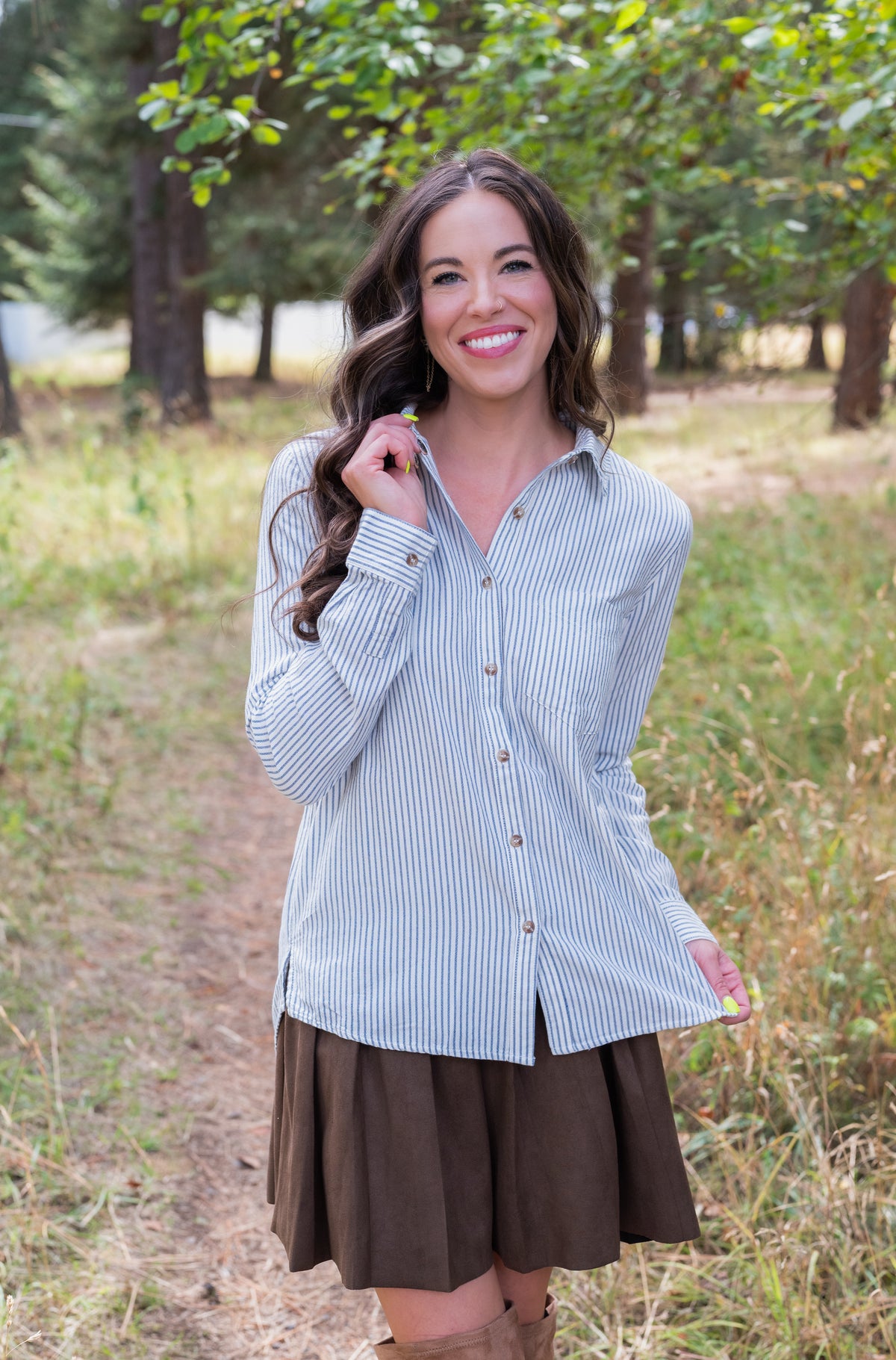 NYREE PINSTRIPE BUTTON UP