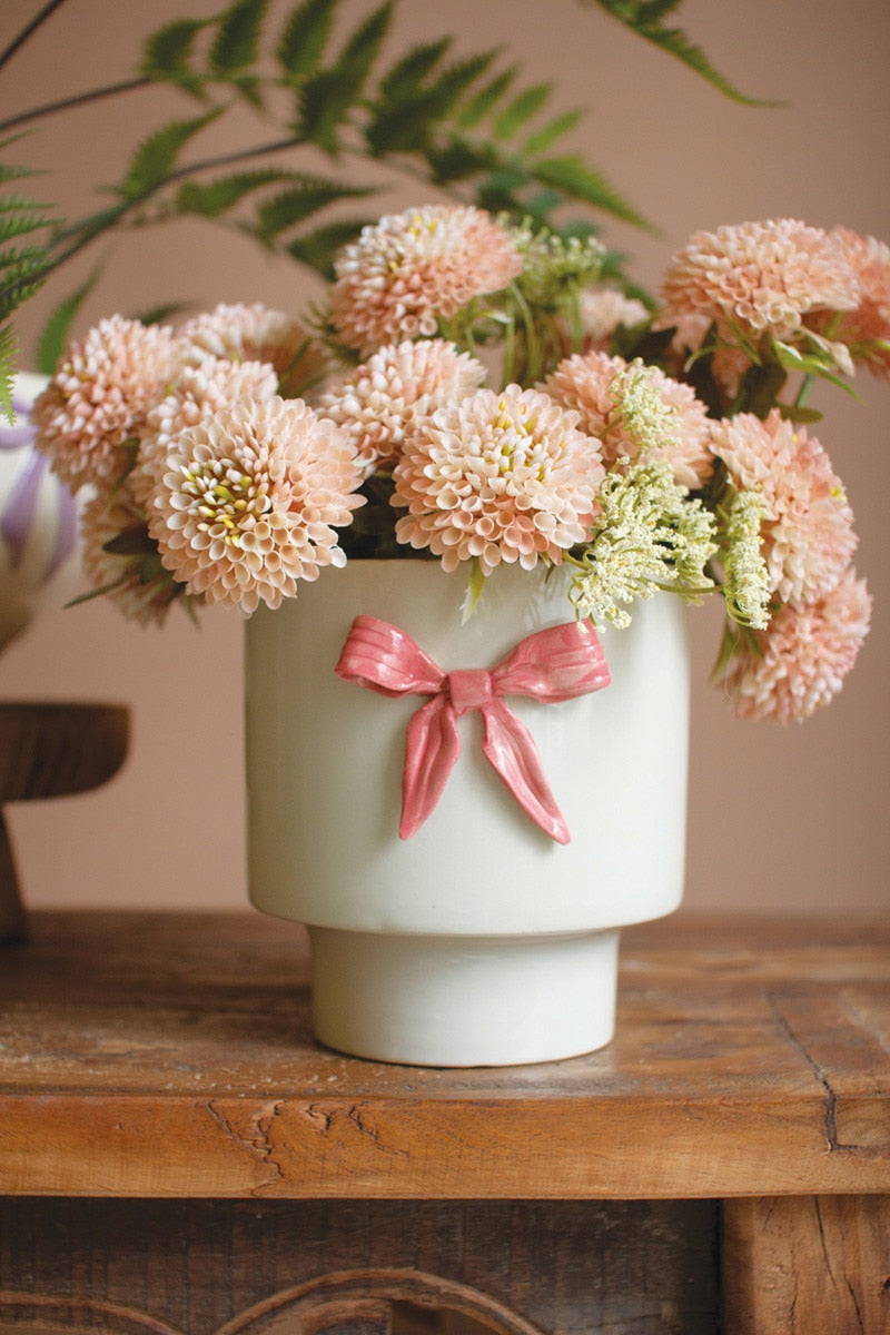 Ceramic Flower Pot with Pink Bow