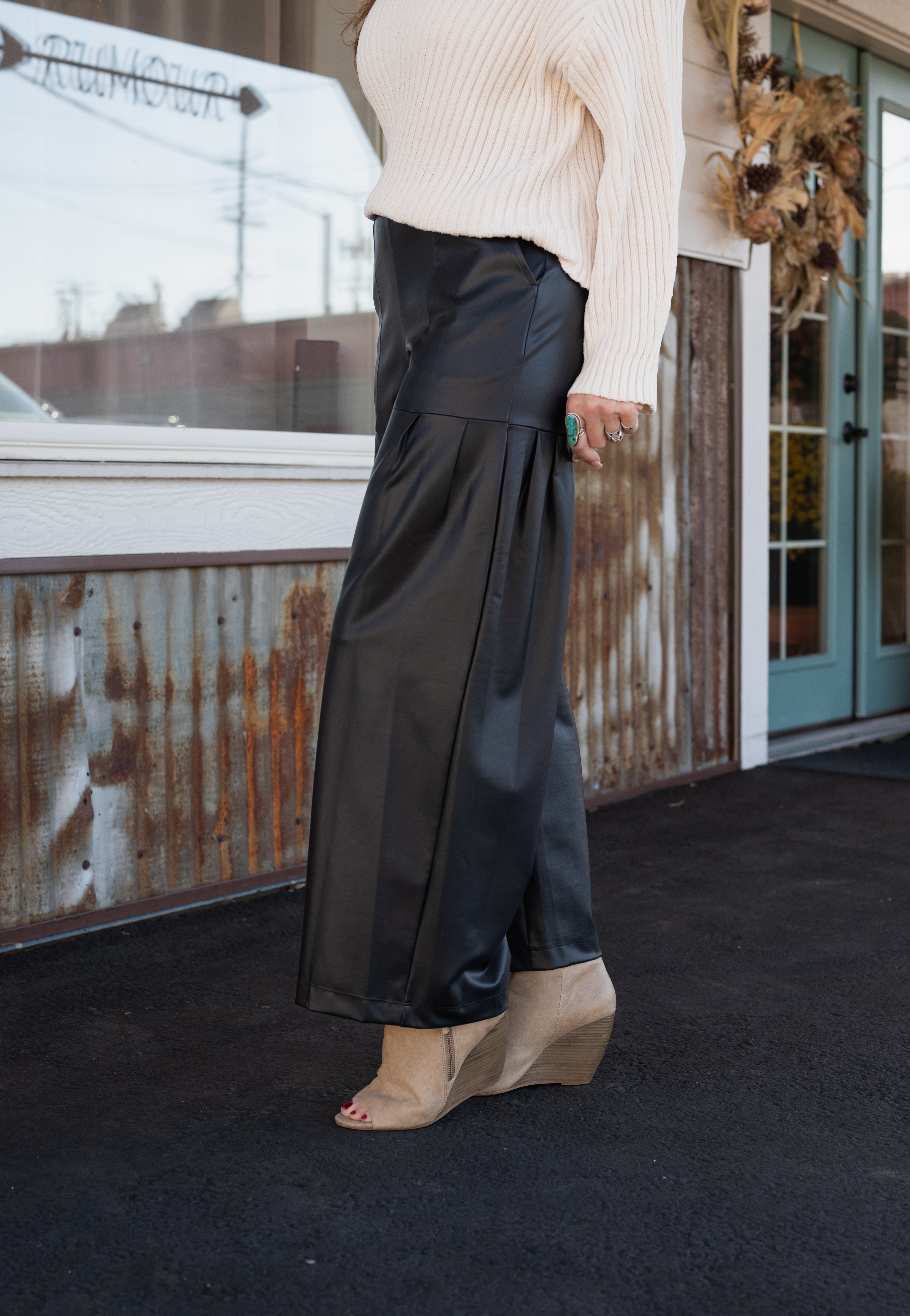 Liquid Leather™ - Sheen Pleated Wide Leg Pocket Pant