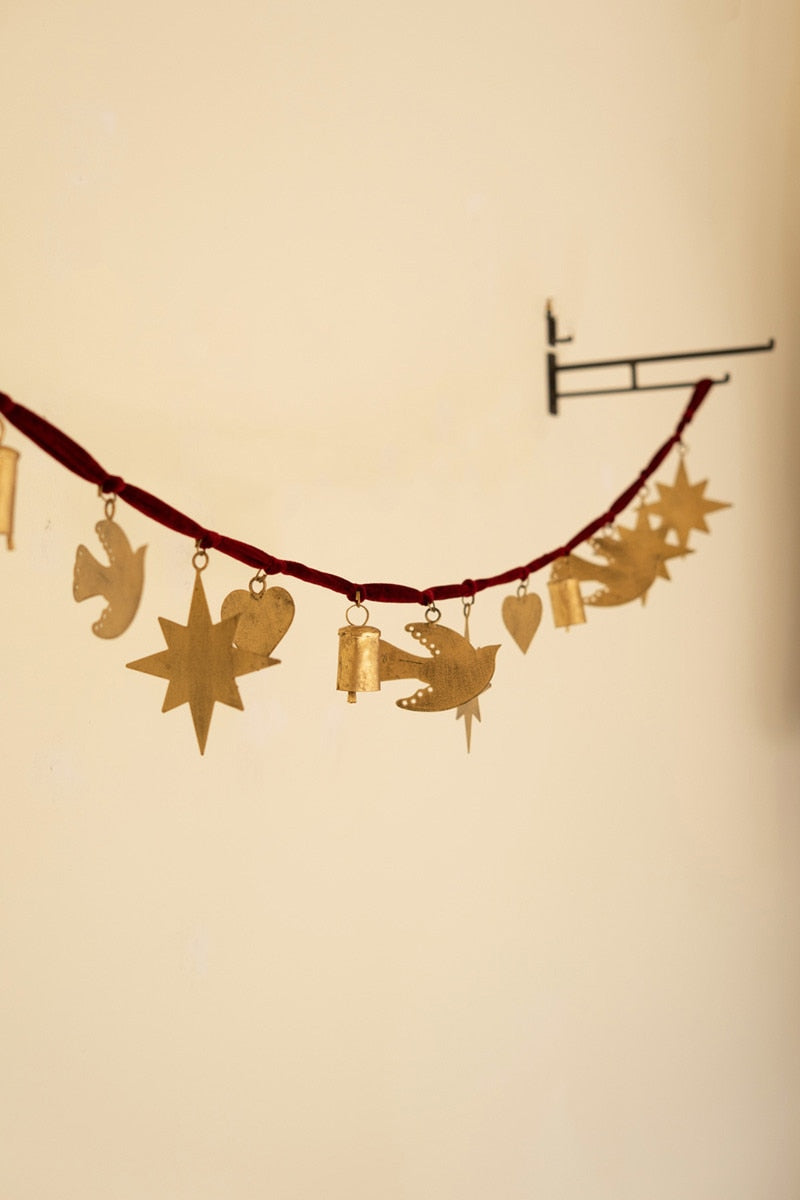 Christmas Charm Garland with Maroon Velvet Ribbon