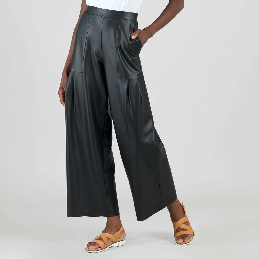 Liquid Leather™ - Sheen Pleated Wide Leg Pocket Pant