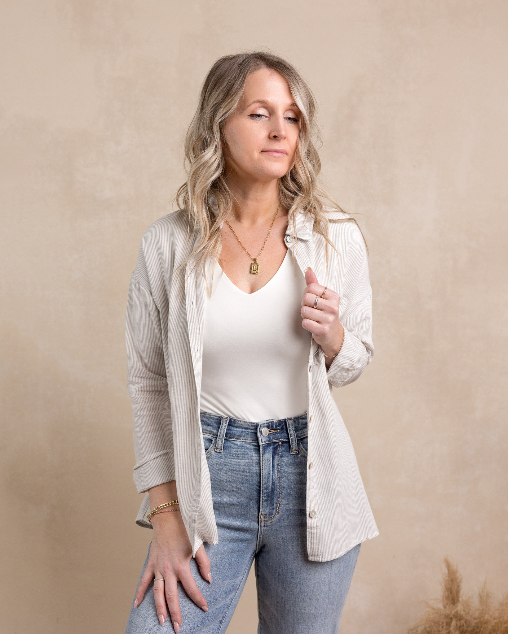 LEESA STRIPE BUTTON DOWN