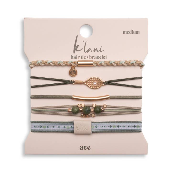 "Ace" Green and Gold Tennis Racket Charm Hair Tie Bracelets