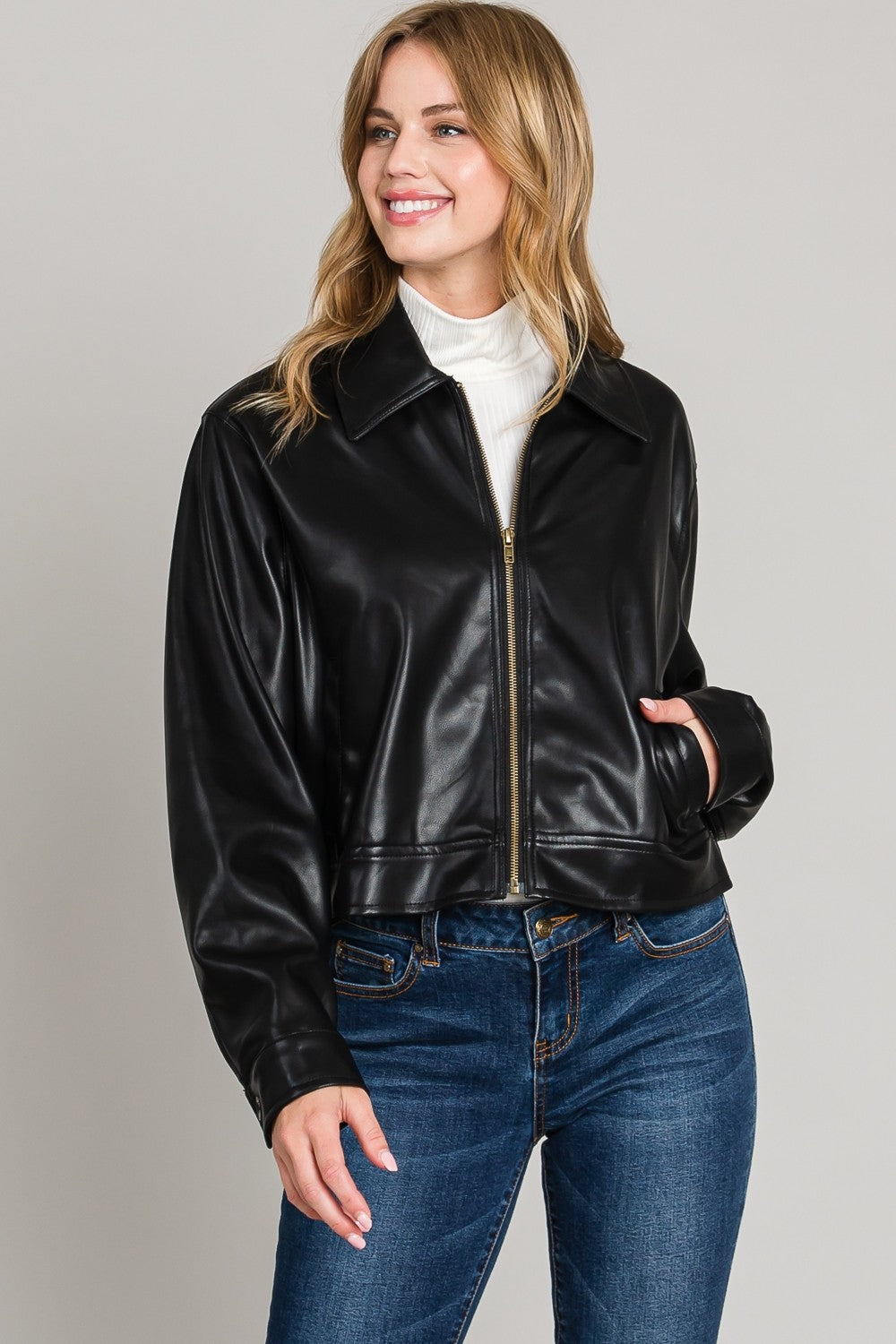 DONELLE PLEATHER JACKET
