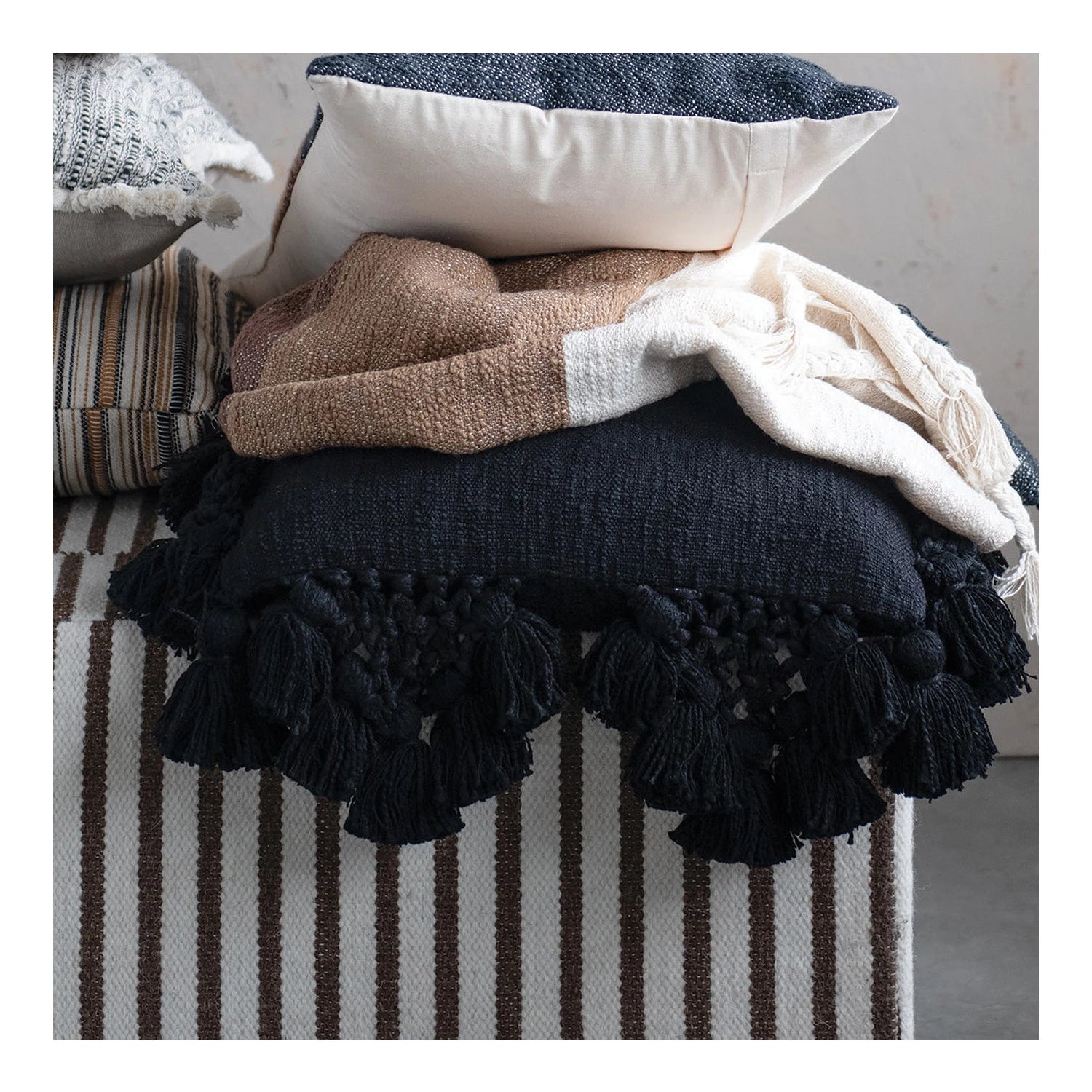 Lumbar Pillow with Crochet & Tassels