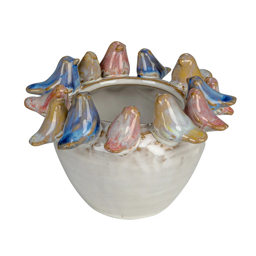 Planter w/ Birds on Rim