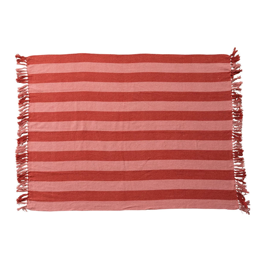 Cotton Blend Throw with Stripes & Fringes