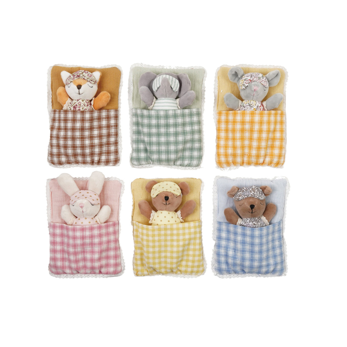 Plush Animal with Sleeping Bag & Eye Mask, Set of 3, 6 Styles