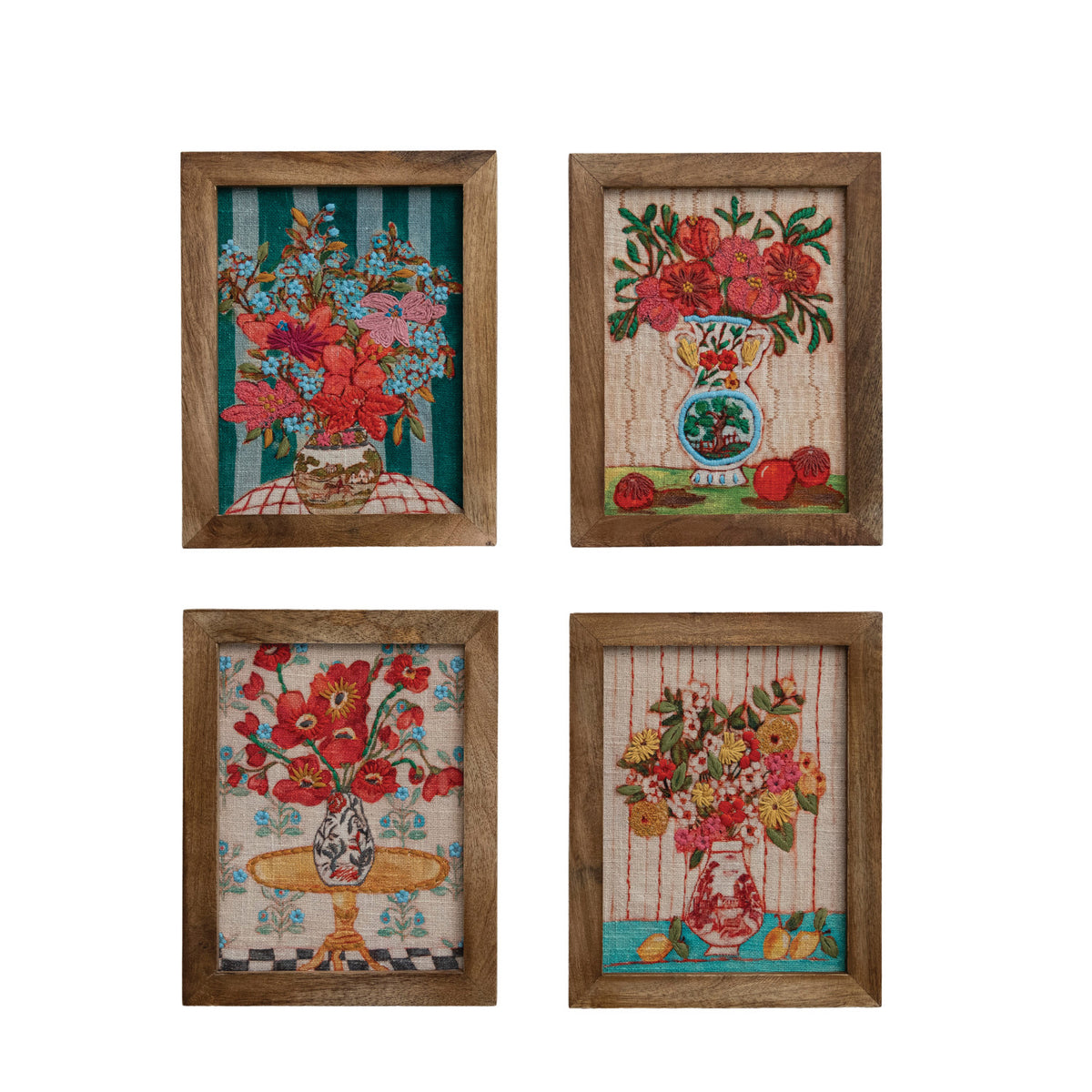 Wood Framed Cotton Embroidered Wall Decor, 4 Styles ©