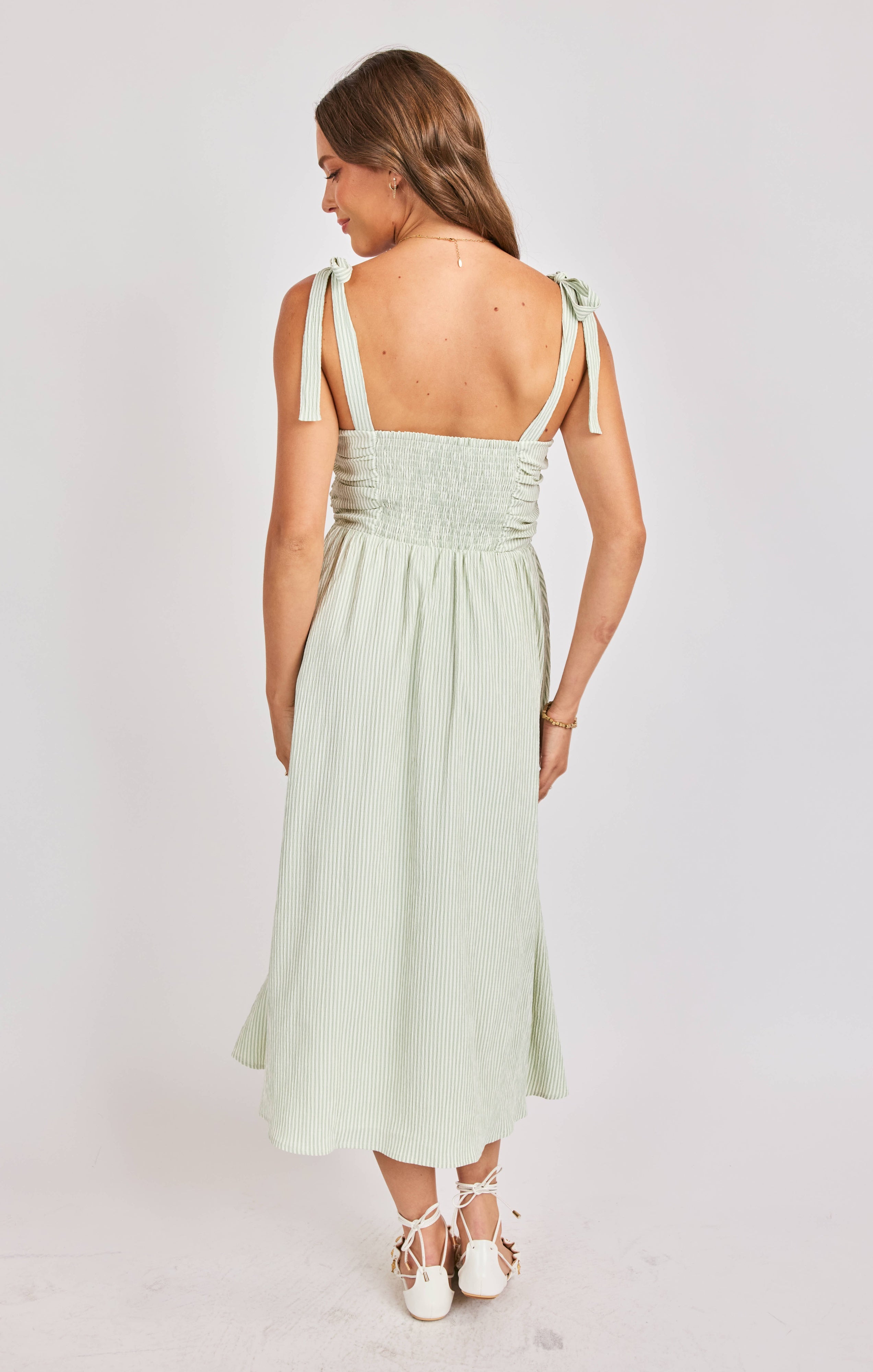 SEE ME STRIPE BOW MIDI DRESS