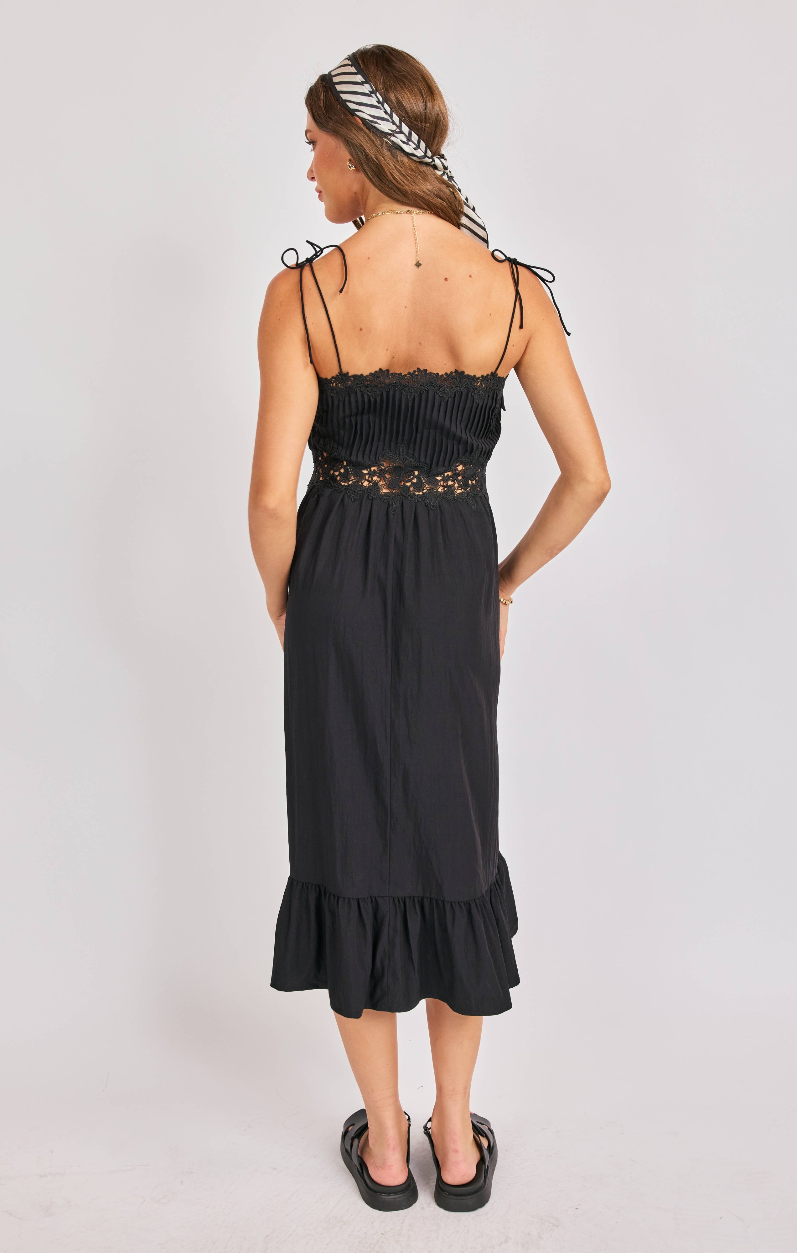 NIGHT BLOOM PINTUCK LACE MIDI DRESS