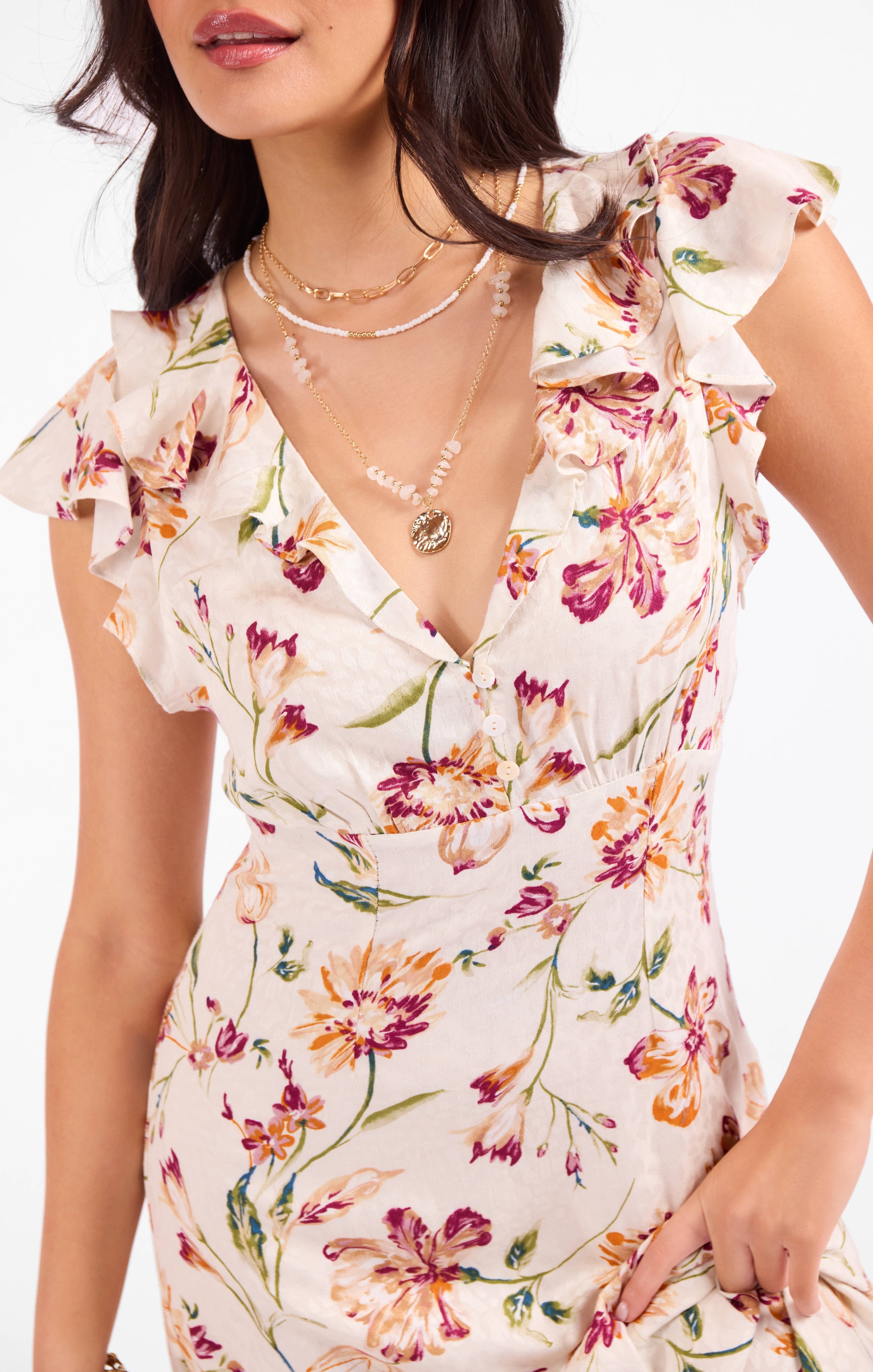 EARTH SONG RUFFLE MIDI DRESS