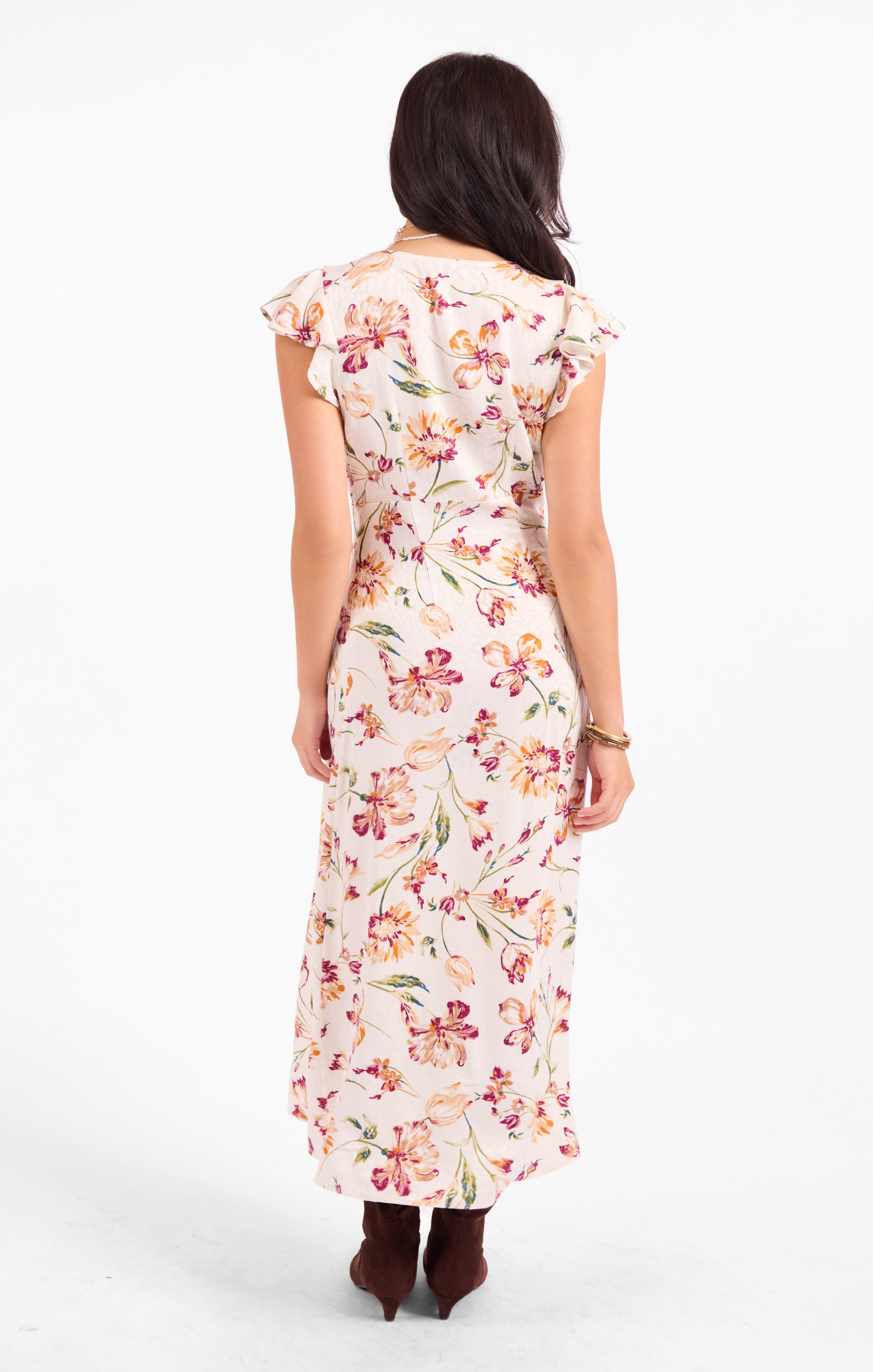 EARTH SONG RUFFLE MIDI DRESS