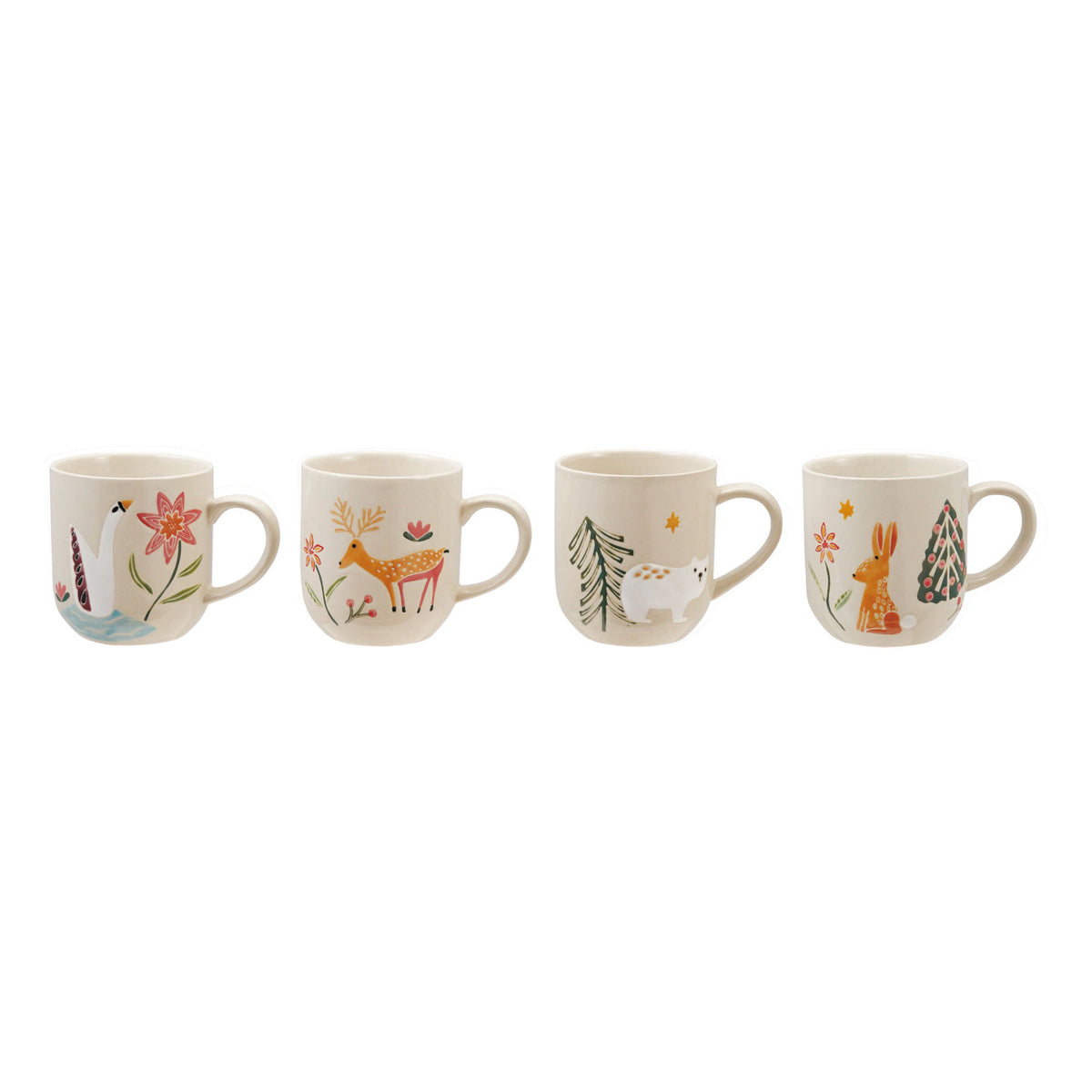 12 oz. Hand-Painted Stoneware Mug with Wax Relief Animal & Seasonal Botanicals, 4 Styles ©