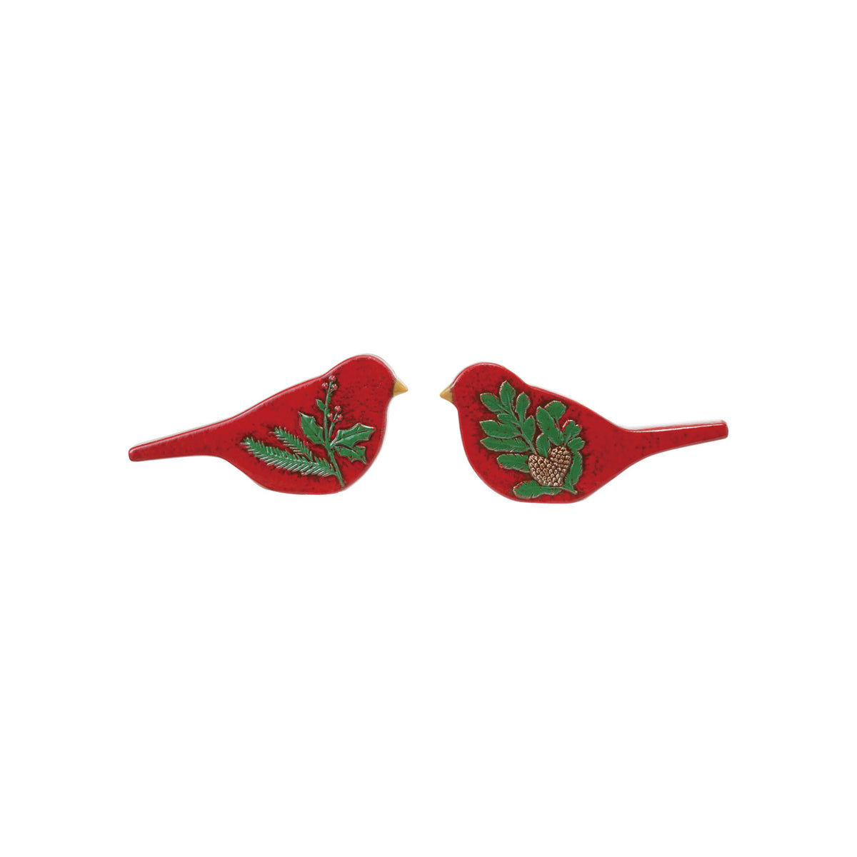 Hand-Painted Embossed Ceramic Bird with Botanical, 2 Styles (Each One Will Vary)
