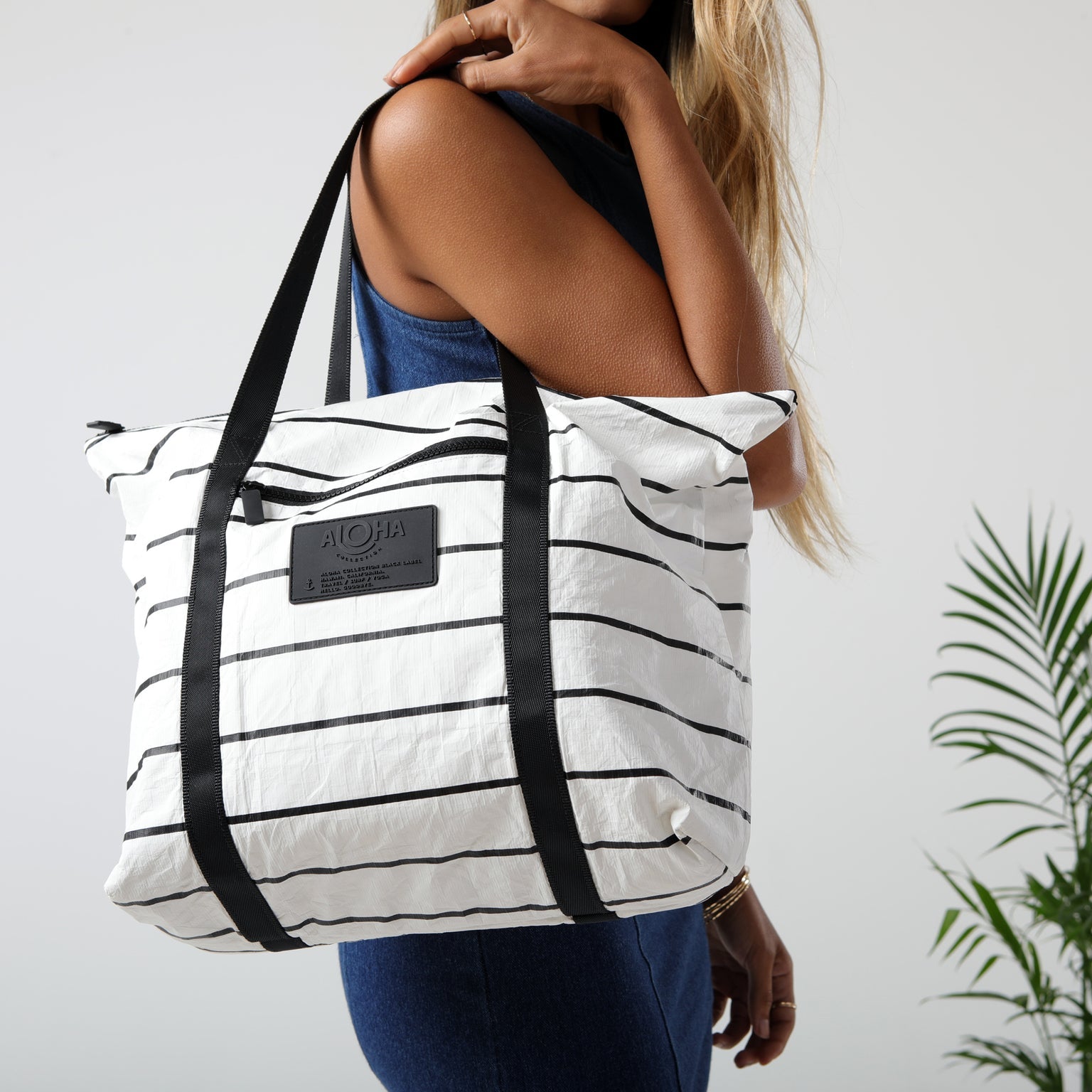 Pinstripe Zipper Tote